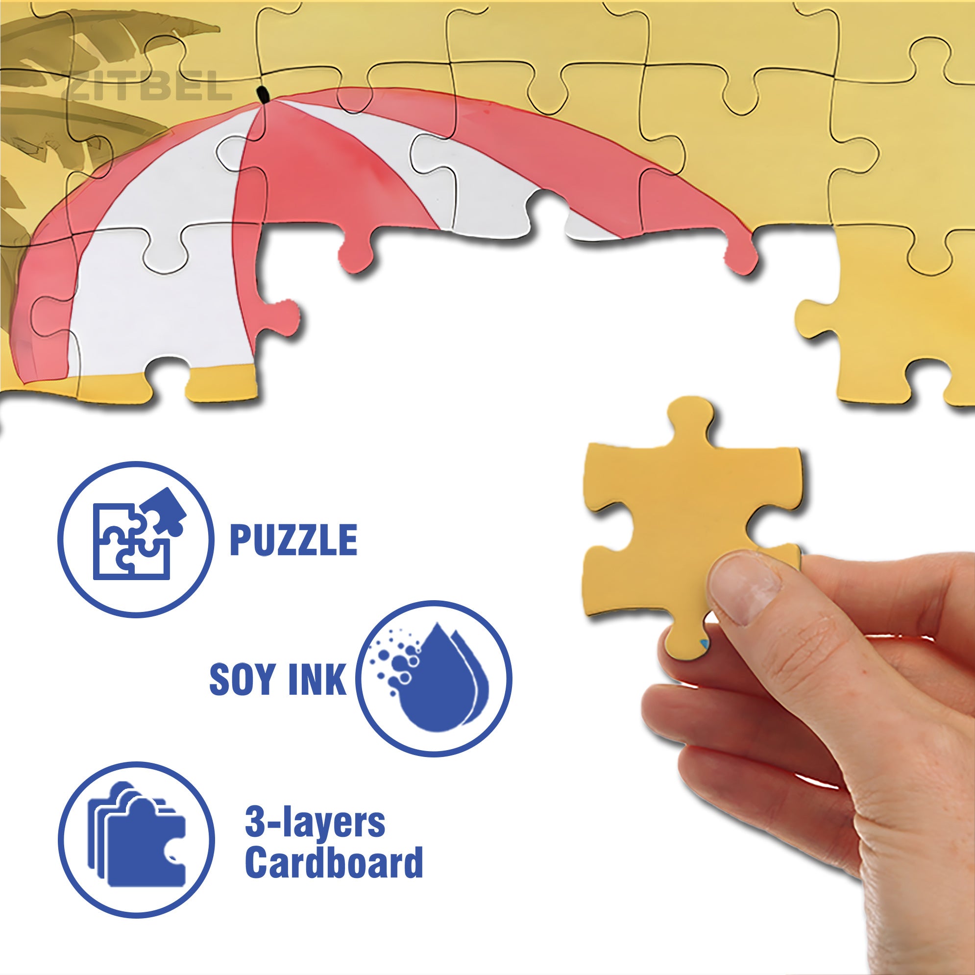 Beach Umbrella 500pcs/1000pcs Jigsaw Puzzle, Scratch-Resistant, Interactive Family Game & Brain-Boosting DIY Decor, Perfect for Halloween, Christmas & New Year Gifts, Family Puzzle Game