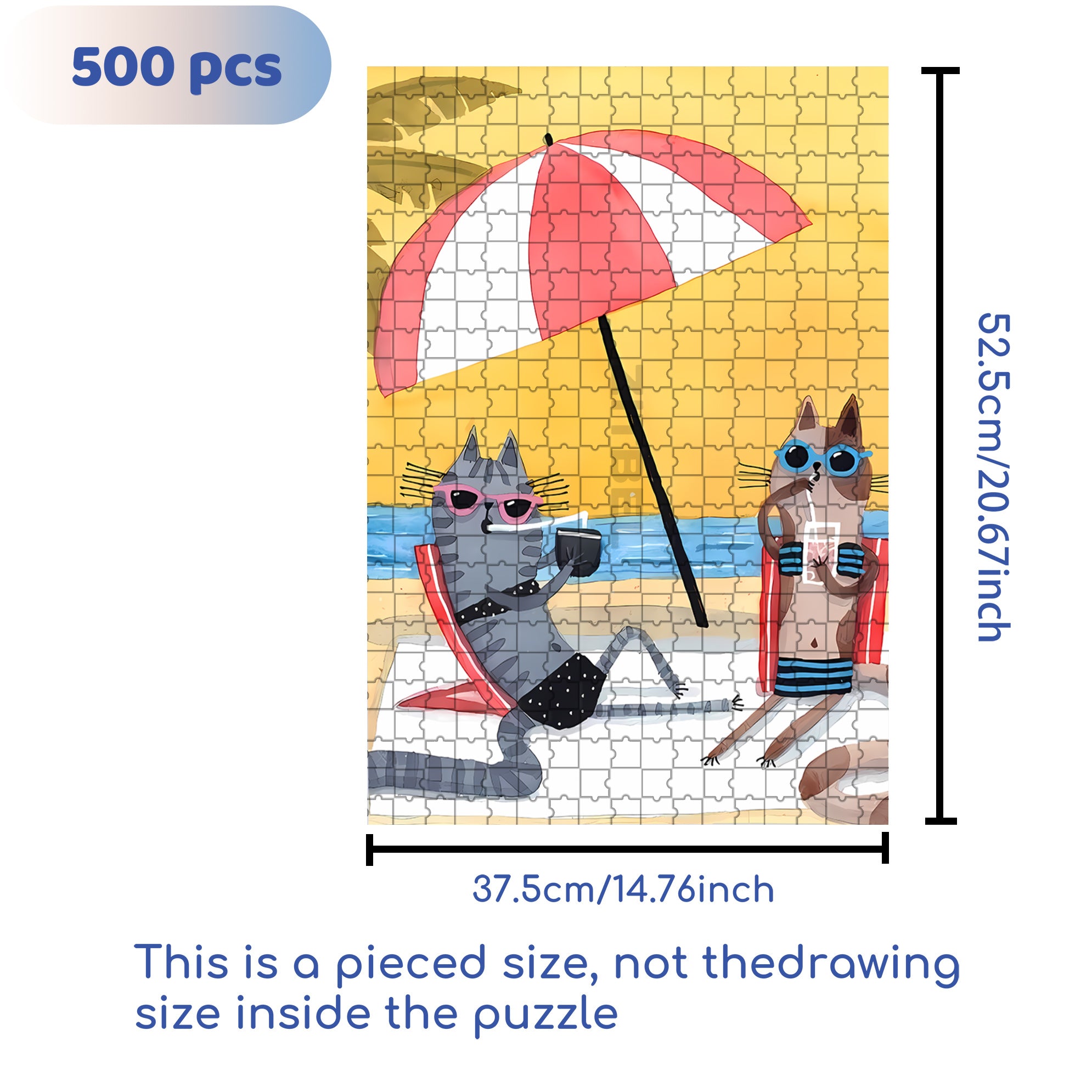 Beach Umbrella 500pcs/1000pcs Jigsaw Puzzle, Scratch-Resistant, Interactive Family Game & Brain-Boosting DIY Decor, Perfect for Halloween, Christmas & New Year Gifts, Family Puzzle Game
