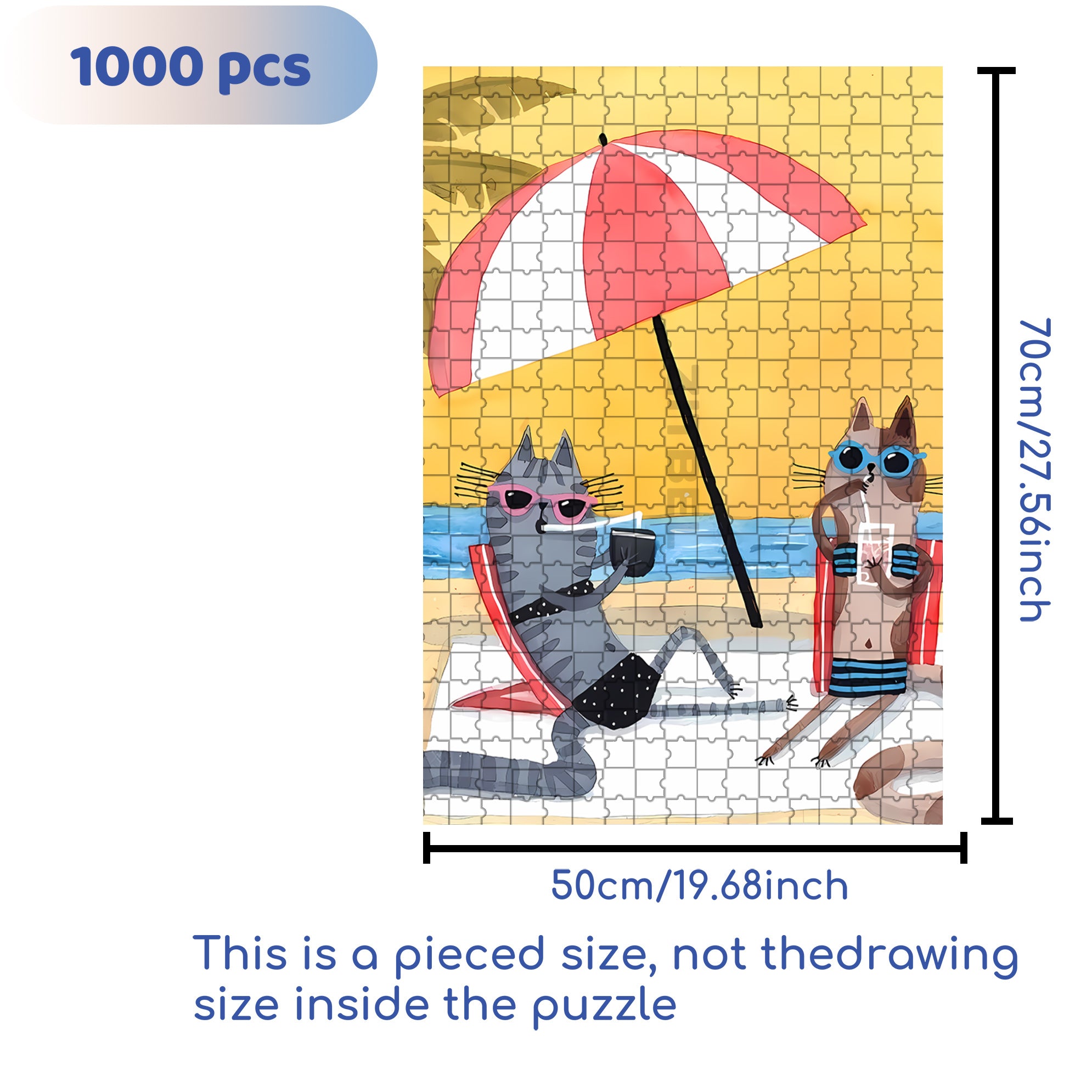 Beach Umbrella 500pcs/1000pcs Jigsaw Puzzle, Scratch-Resistant, Interactive Family Game & Brain-Boosting DIY Decor, Perfect for Halloween, Christmas & New Year Gifts, Family Puzzle Game
