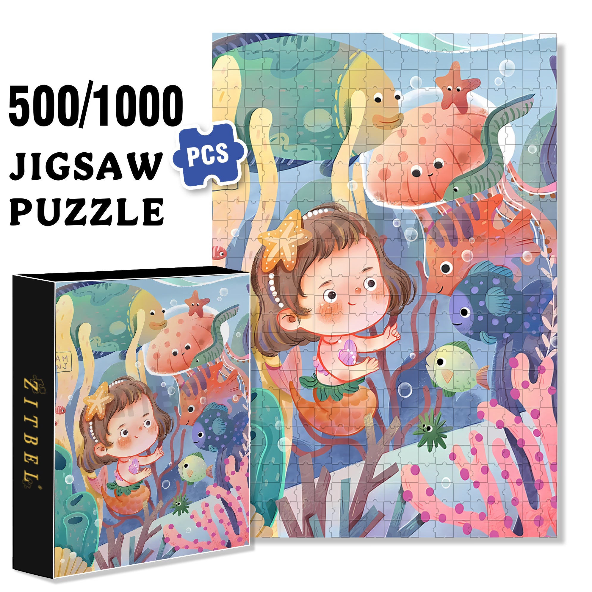 Beautiful Coral 500pcs/1000pcs Jigsaw Puzzle, Scratch-Resistant, Interactive Family Game & Brain-Boosting DIY Decor, Perfect for Halloween, Christmas & New Year Gifts, Family Puzzle Game