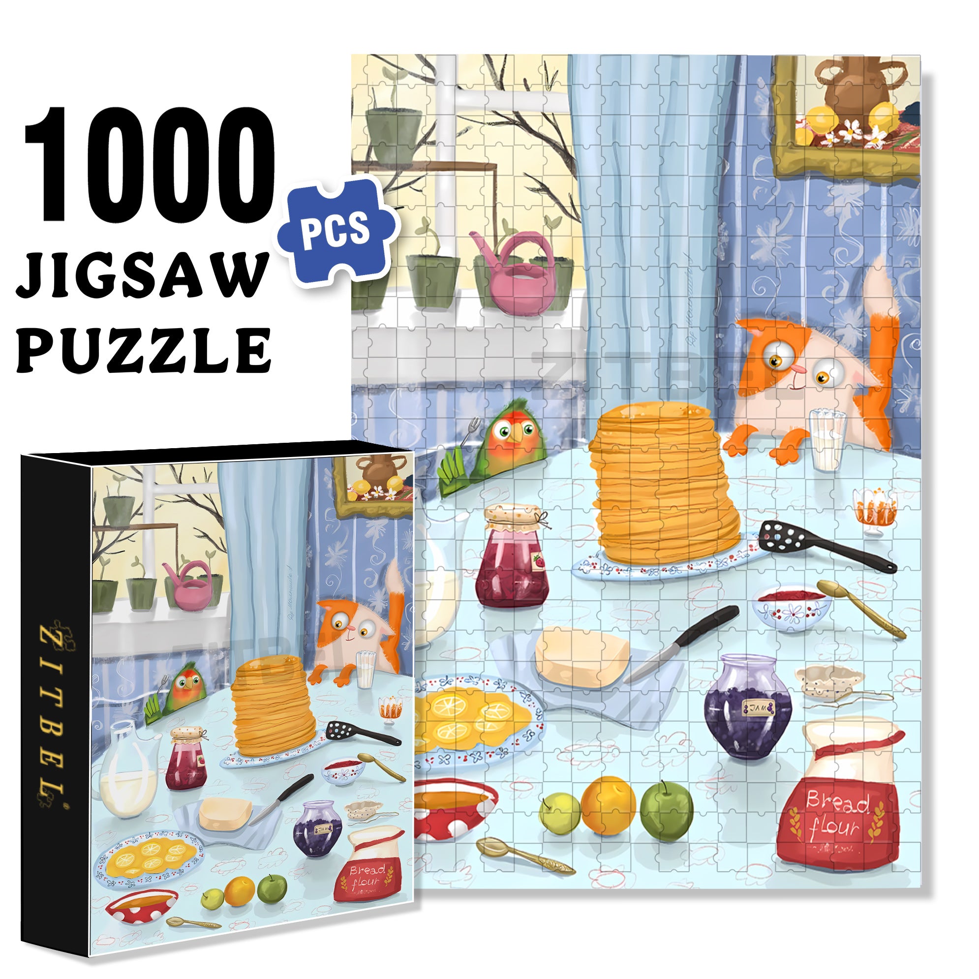 Big Pancake 500pcs/1000pcs Jigsaw Puzzle, Scratch-Resistant, Interactive Family Game & Brain-Boosting DIY Decor, Perfect for Halloween, Christmas & New Year Gifts, Family Puzzle Game