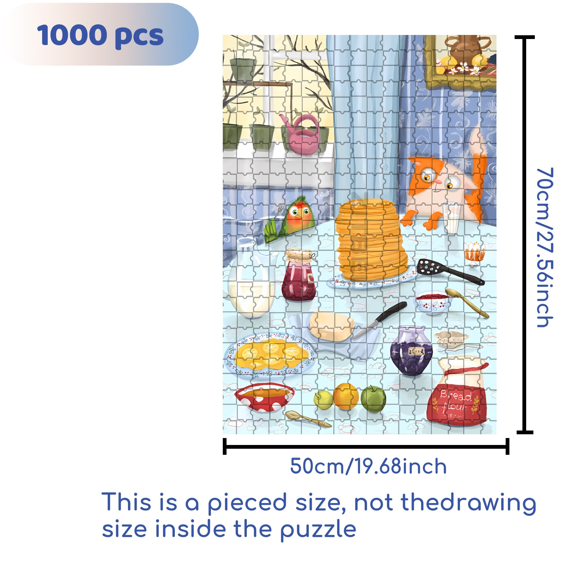 Big Pancake 500pcs/1000pcs Jigsaw Puzzle, Scratch-Resistant, Interactive Family Game & Brain-Boosting DIY Decor, Perfect for Halloween, Christmas & New Year Gifts, Family Puzzle Game