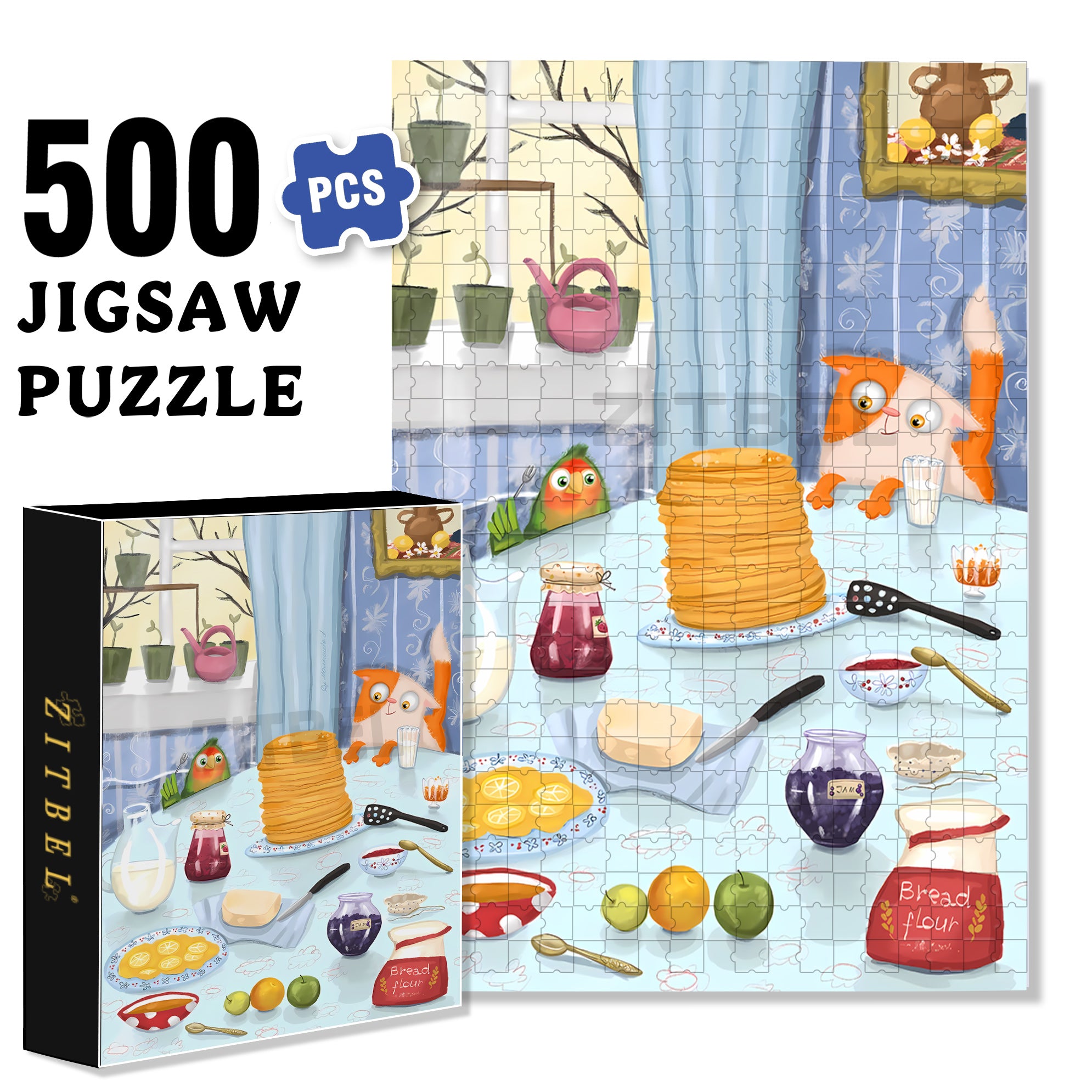 Big Pancake 500pcs/1000pcs Jigsaw Puzzle, Scratch-Resistant, Interactive Family Game & Brain-Boosting DIY Decor, Perfect for Halloween, Christmas & New Year Gifts, Family Puzzle Game