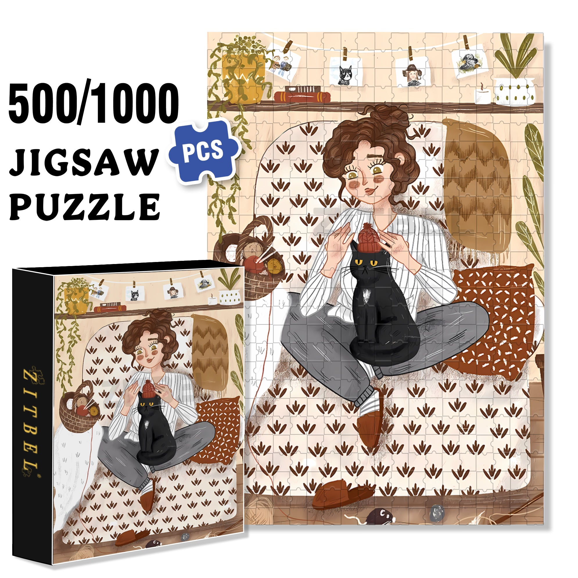 Crocheter 500pcs/1000pcs Jigsaw Puzzle, Scratch-Resistant, Interactive Family Game & Brain-Boosting DIY Decor, Perfect for Halloween, Christmas & New Year Gifts, Family Puzzle Game