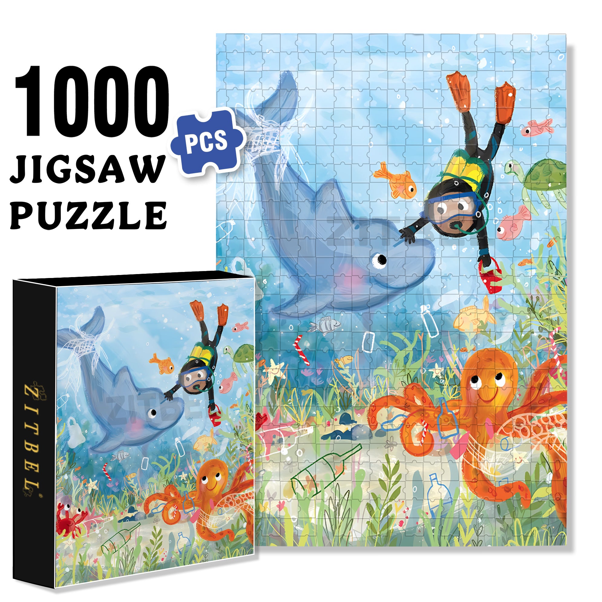Diver 500pcs/1000pcs Jigsaw Puzzle, Scratch-Resistant, Interactive Family Game & Brain-Boosting DIY Decor, Perfect for Halloween, Christmas & New Year Gifts, Family Puzzle Game
