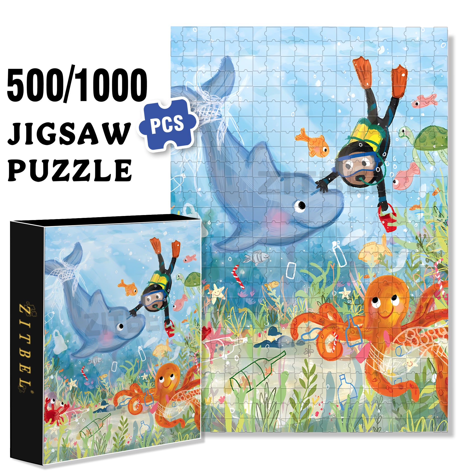 Diver 500pcs/1000pcs Jigsaw Puzzle, Scratch-Resistant, Interactive Family Game & Brain-Boosting DIY Decor, Perfect for Halloween, Christmas & New Year Gifts, Family Puzzle Game