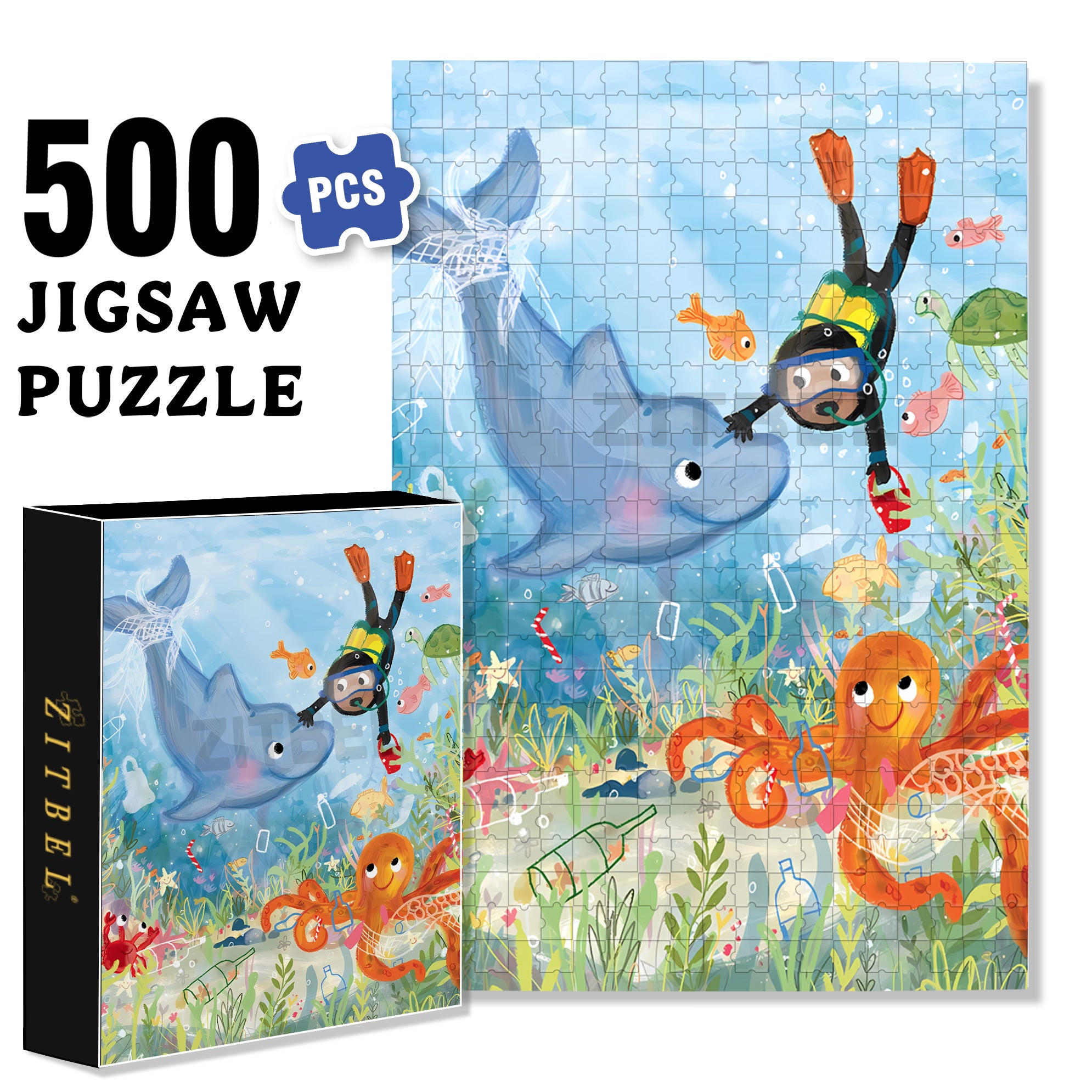 Diver 500pcs/1000pcs Jigsaw Puzzle, Scratch-Resistant, Interactive Family Game & Brain-Boosting DIY Decor, Perfect for Halloween, Christmas & New Year Gifts, Family Puzzle Game
