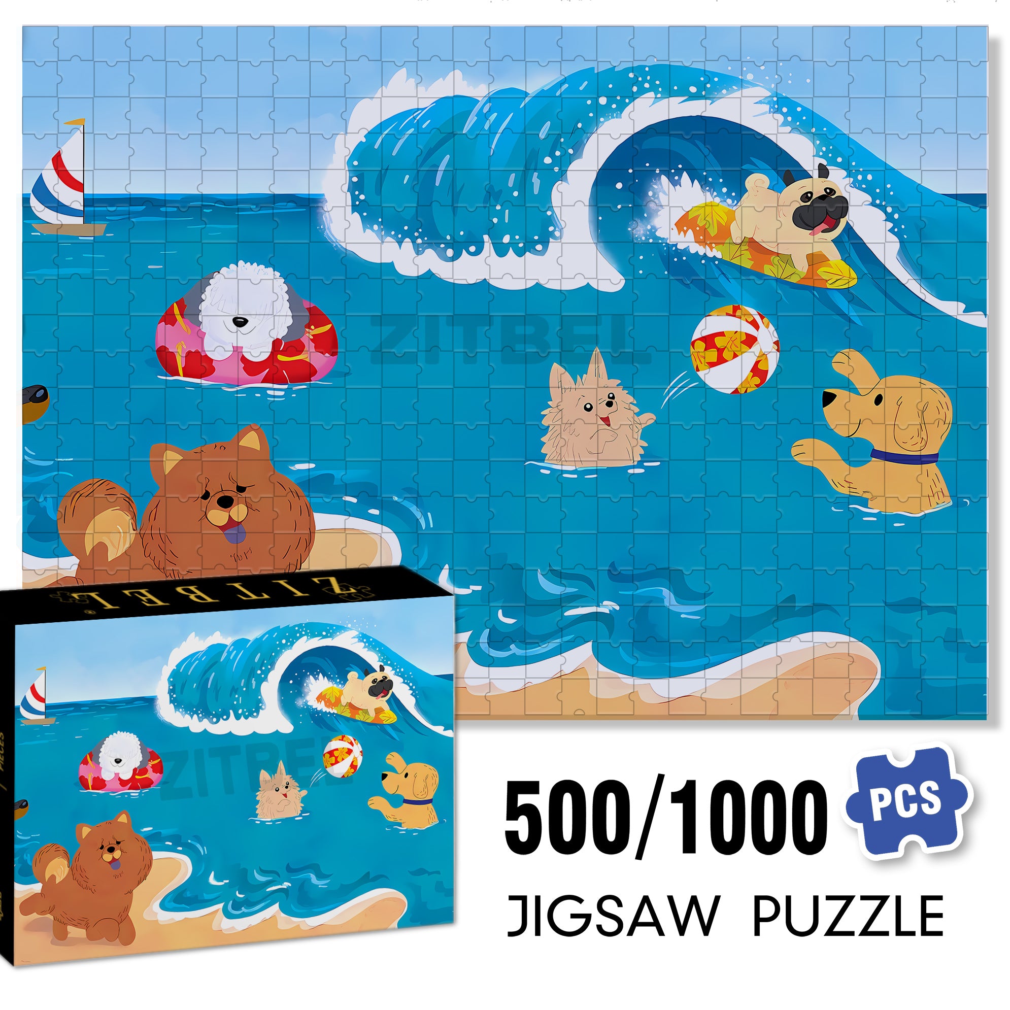 Dog Beach Trip 500pcs/1000pcs Jigsaw Puzzle, Scratch-Resistant, Interactive Family Game & Brain-Boosting DIY Decor, Perfect for Halloween, Christmas & New Year Gifts, Family Puzzle Game