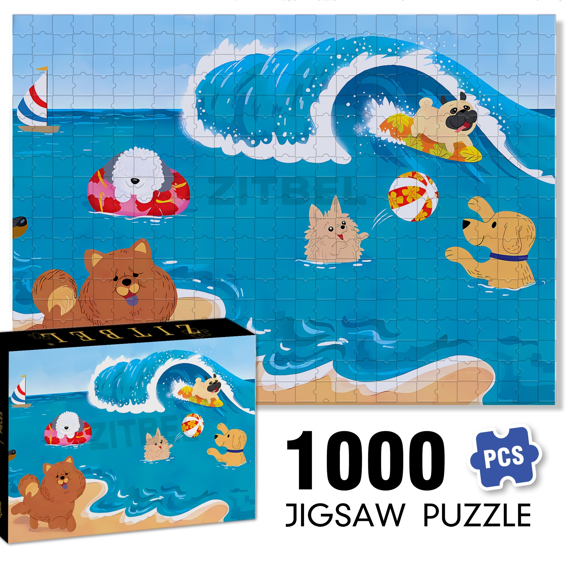 Dog Beach Trip 500pcs/1000pcs Jigsaw Puzzle, Scratch-Resistant, Interactive Family Game & Brain-Boosting DIY Decor, Perfect for Halloween, Christmas & New Year Gifts, Family Puzzle Game