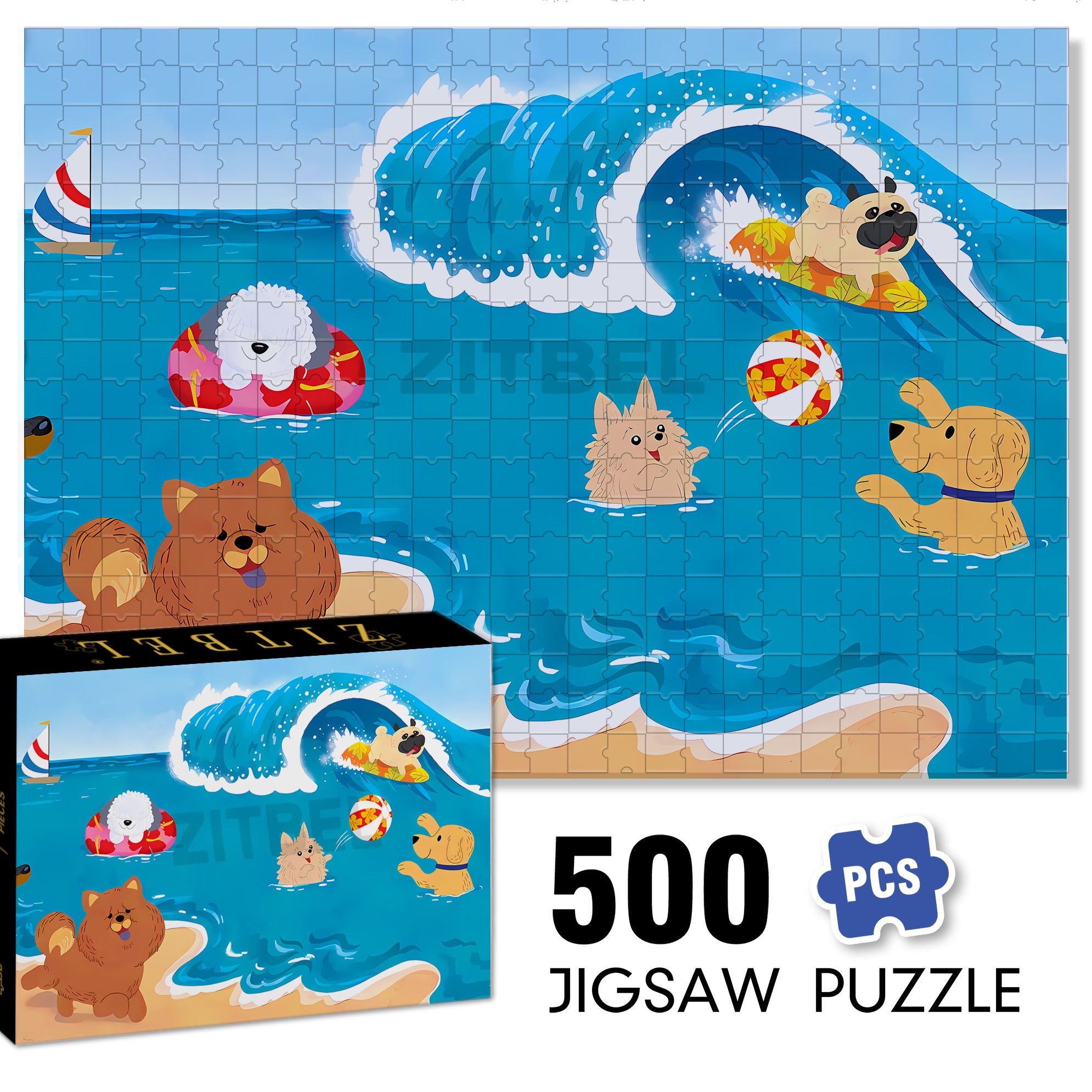 Dog Beach Trip 500pcs/1000pcs Jigsaw Puzzle, Scratch-Resistant, Interactive Family Game & Brain-Boosting DIY Decor, Perfect for Halloween, Christmas & New Year Gifts, Family Puzzle Game