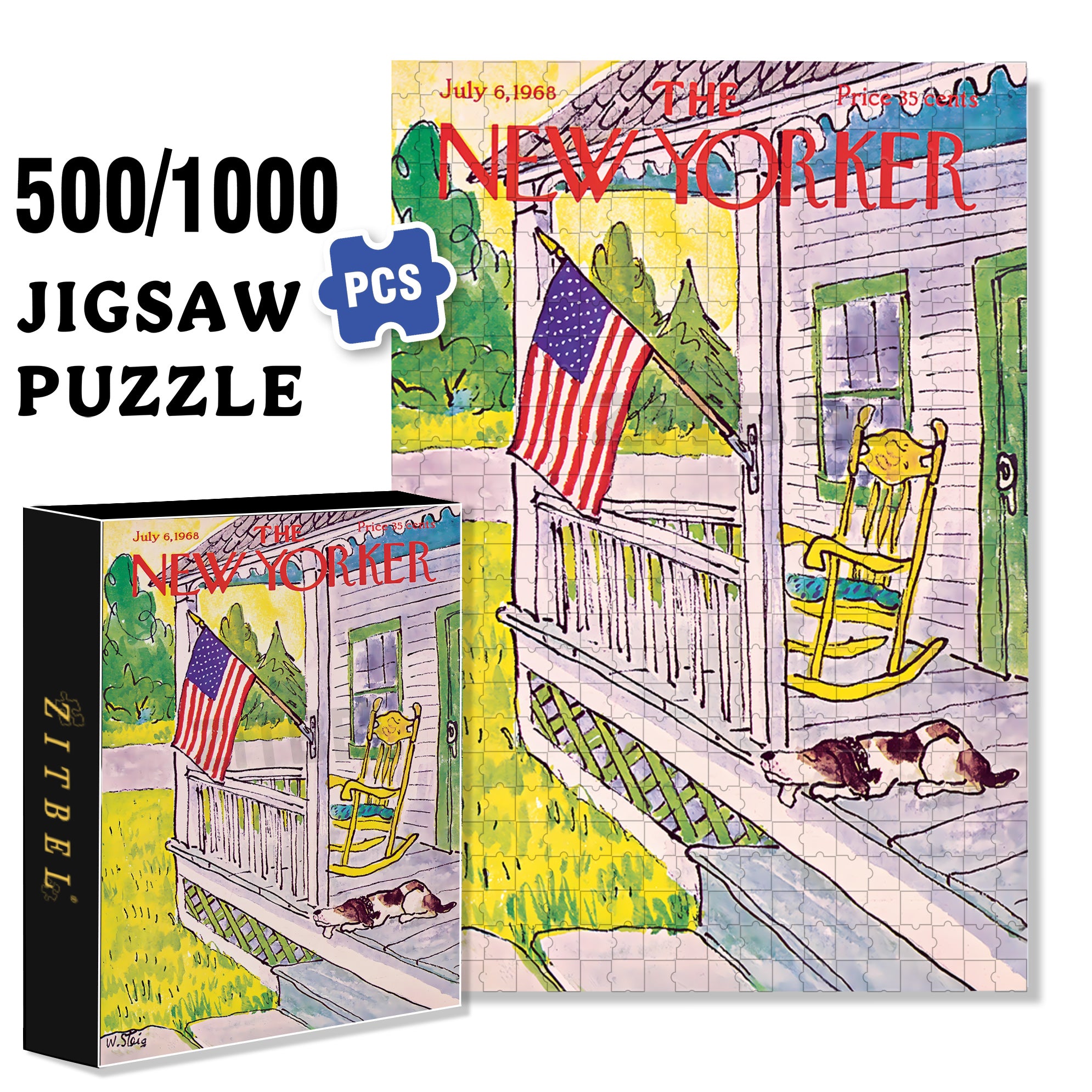 Dog on Porch Mini 500pcs/1000pcs Jigsaw Puzzle, Scratch-Resistant, Interactive Family Game & Brain-Boosting DIY Decor, Perfect for Halloween, Christmas & New Year Gifts, Family Puzzle Game