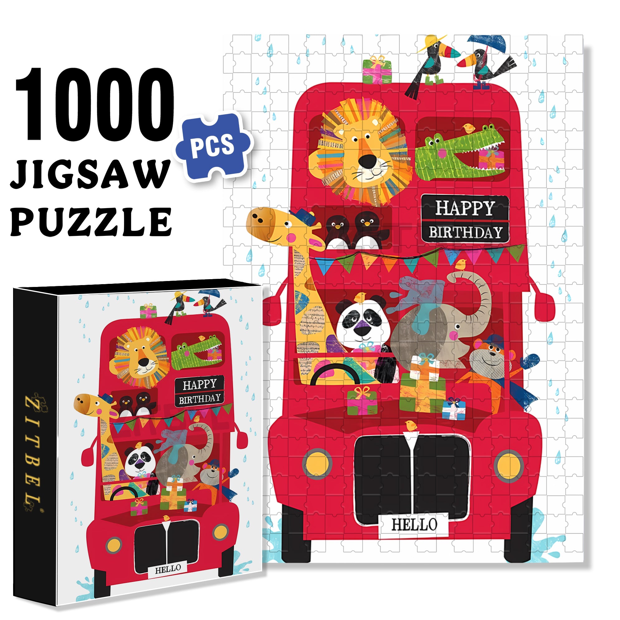 Double-Decker Bus 500pcs/1000pcs Jigsaw Puzzle, Scratch-Resistant, Interactive Family Game & Brain-Boosting DIY Decor, Perfect for Halloween, Christmas & New Year Gifts, Family Puzzle Game