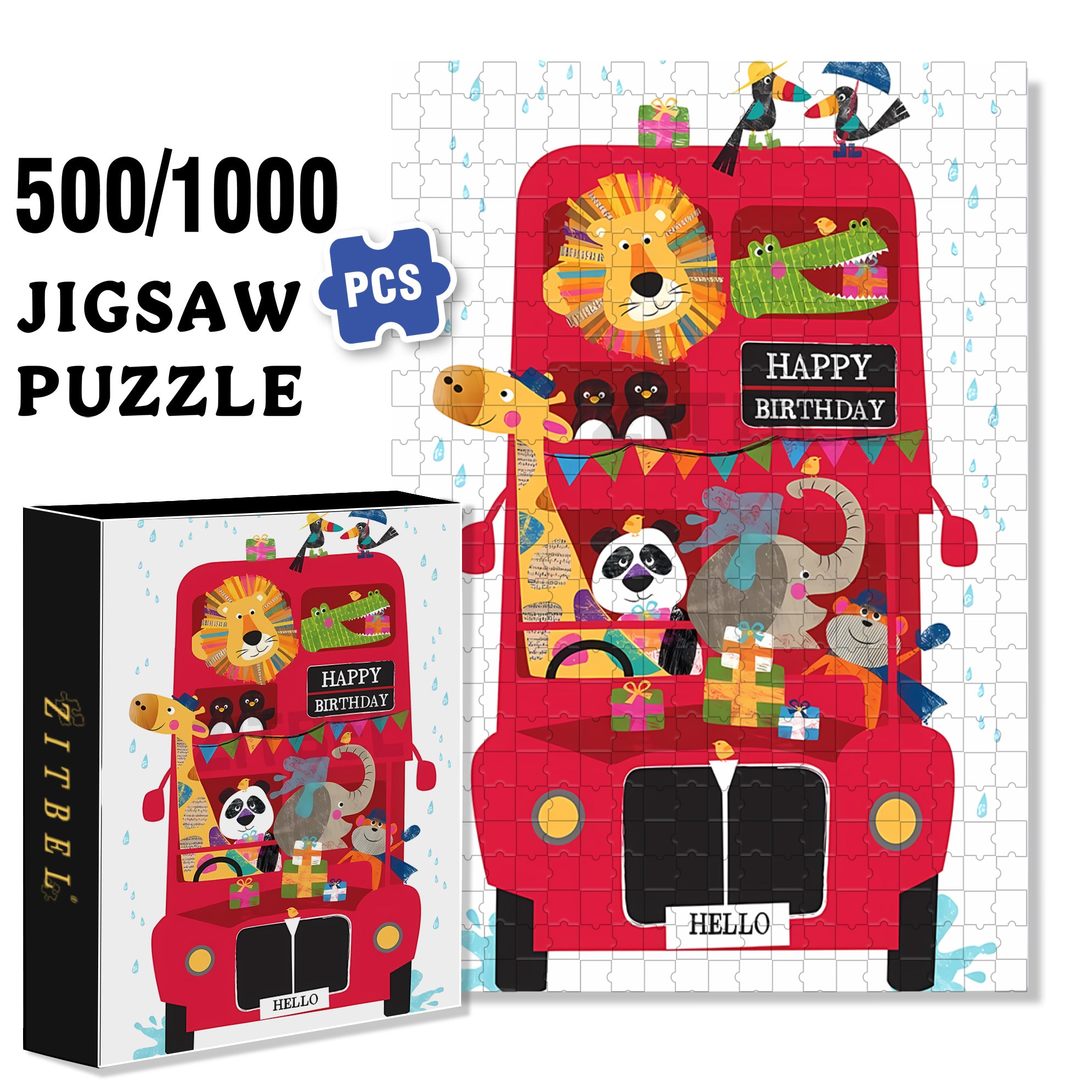 Double-Decker Bus 500pcs/1000pcs Jigsaw Puzzle, Scratch-Resistant, Interactive Family Game & Brain-Boosting DIY Decor, Perfect for Halloween, Christmas & New Year Gifts, Family Puzzle Game
