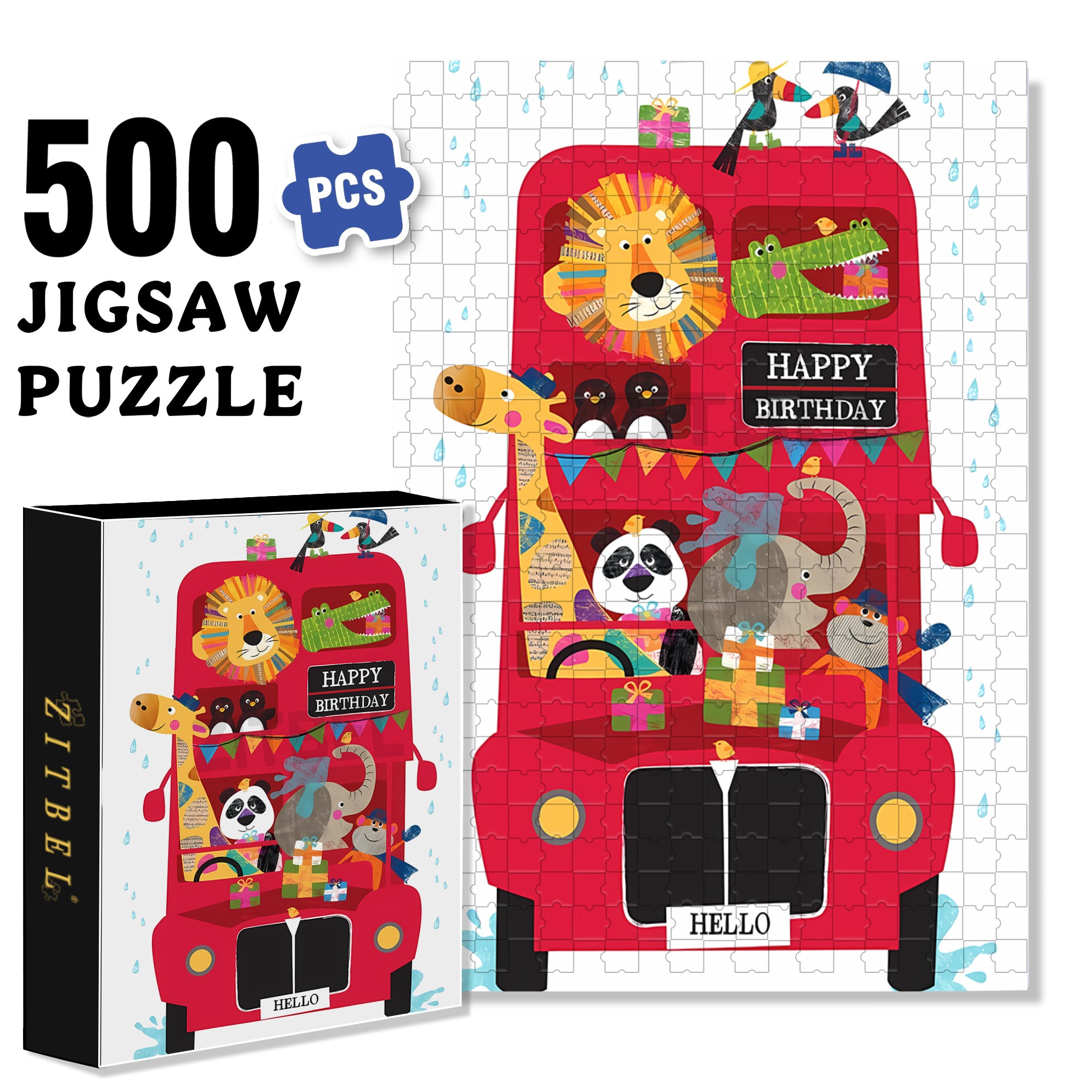 Double-Decker Bus 500pcs/1000pcs Jigsaw Puzzle, Scratch-Resistant, Interactive Family Game & Brain-Boosting DIY Decor, Perfect for Halloween, Christmas & New Year Gifts, Family Puzzle Game