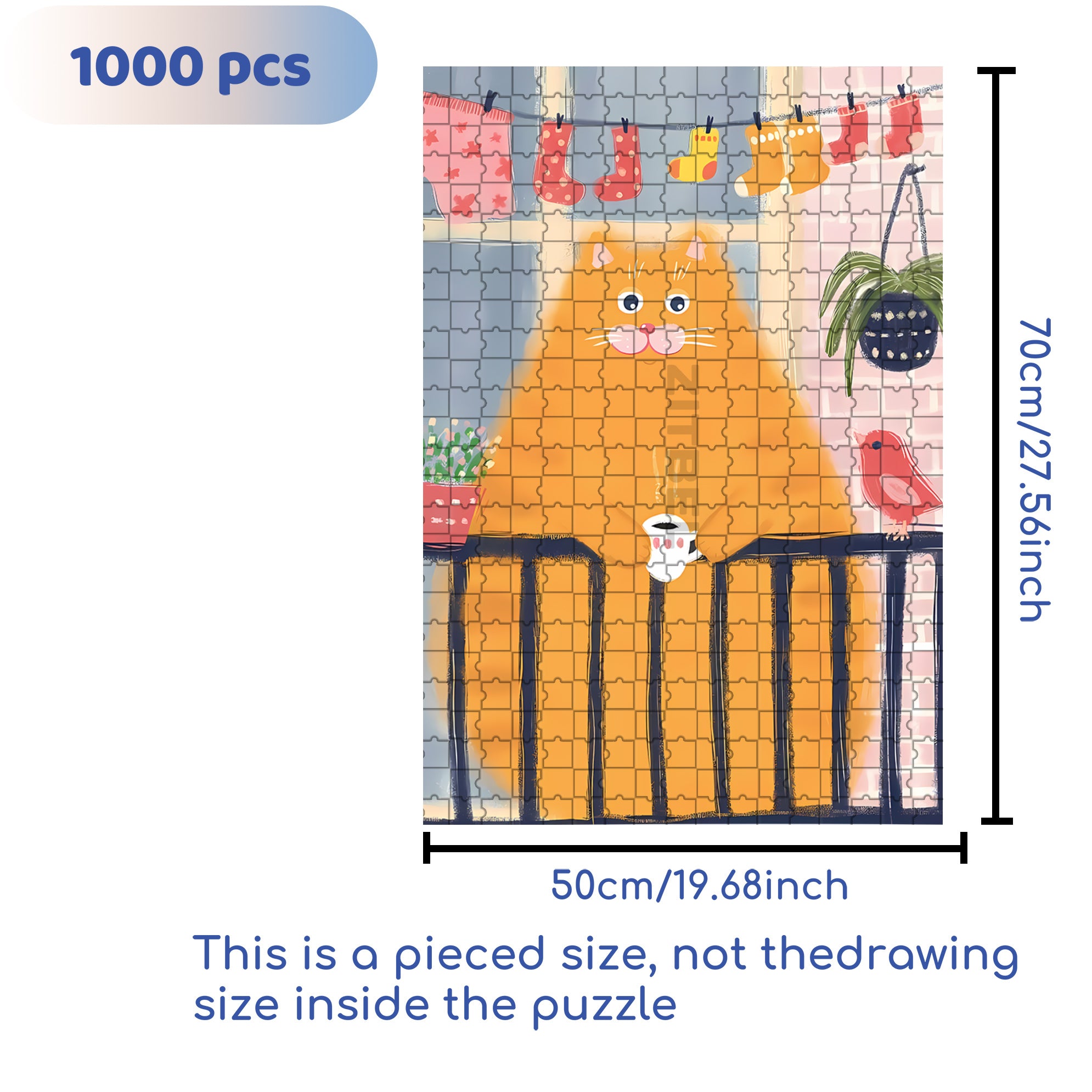 Fat Orange Cat 500pcs/1000pcs Jigsaw Puzzle, Scratch-Resistant, Interactive Family Game & Brain-Boosting DIY Decor, Perfect for Halloween, Christmas & New Year Gifts, Family Puzzle Game