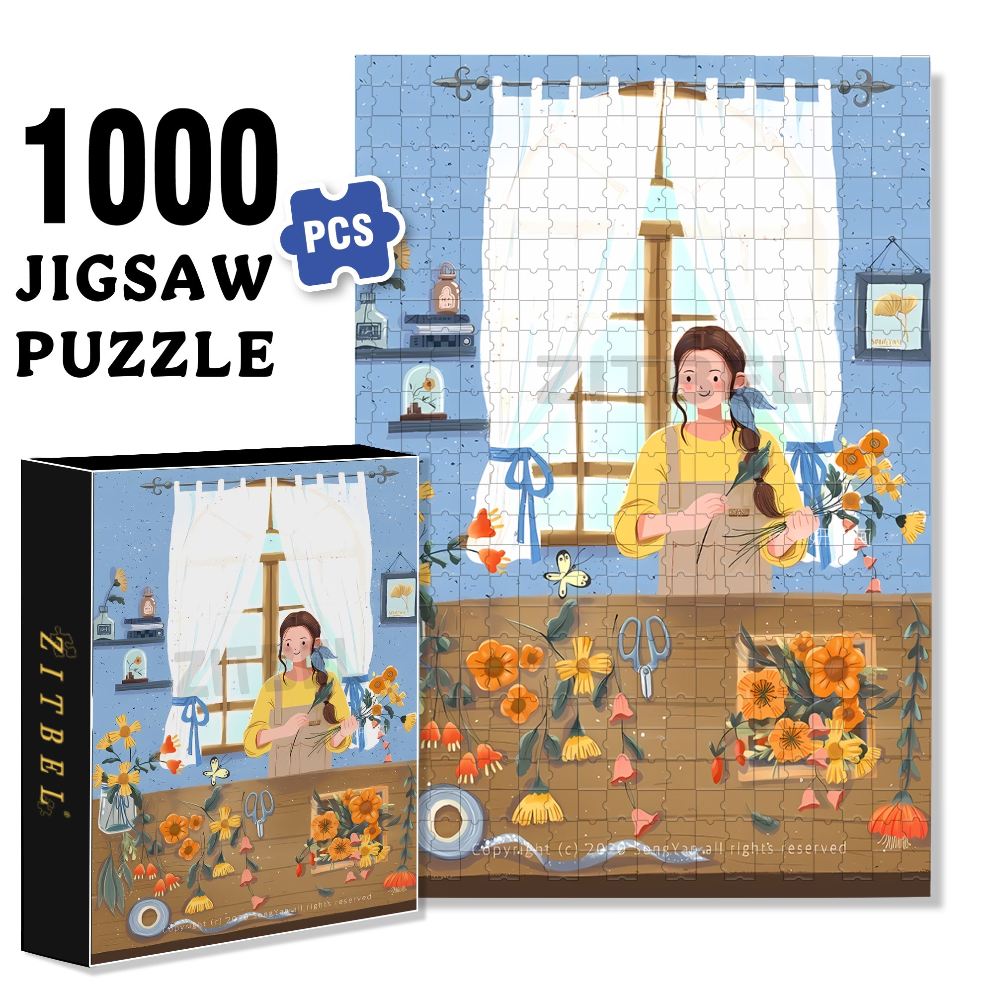 Florist 500pcs/1000pcs Jigsaw Puzzle, Scratch-Resistant, Interactive Family Game & Brain-Boosting DIY Decor, Perfect for Halloween, Christmas & New Year Gifts, Family Puzzle Game