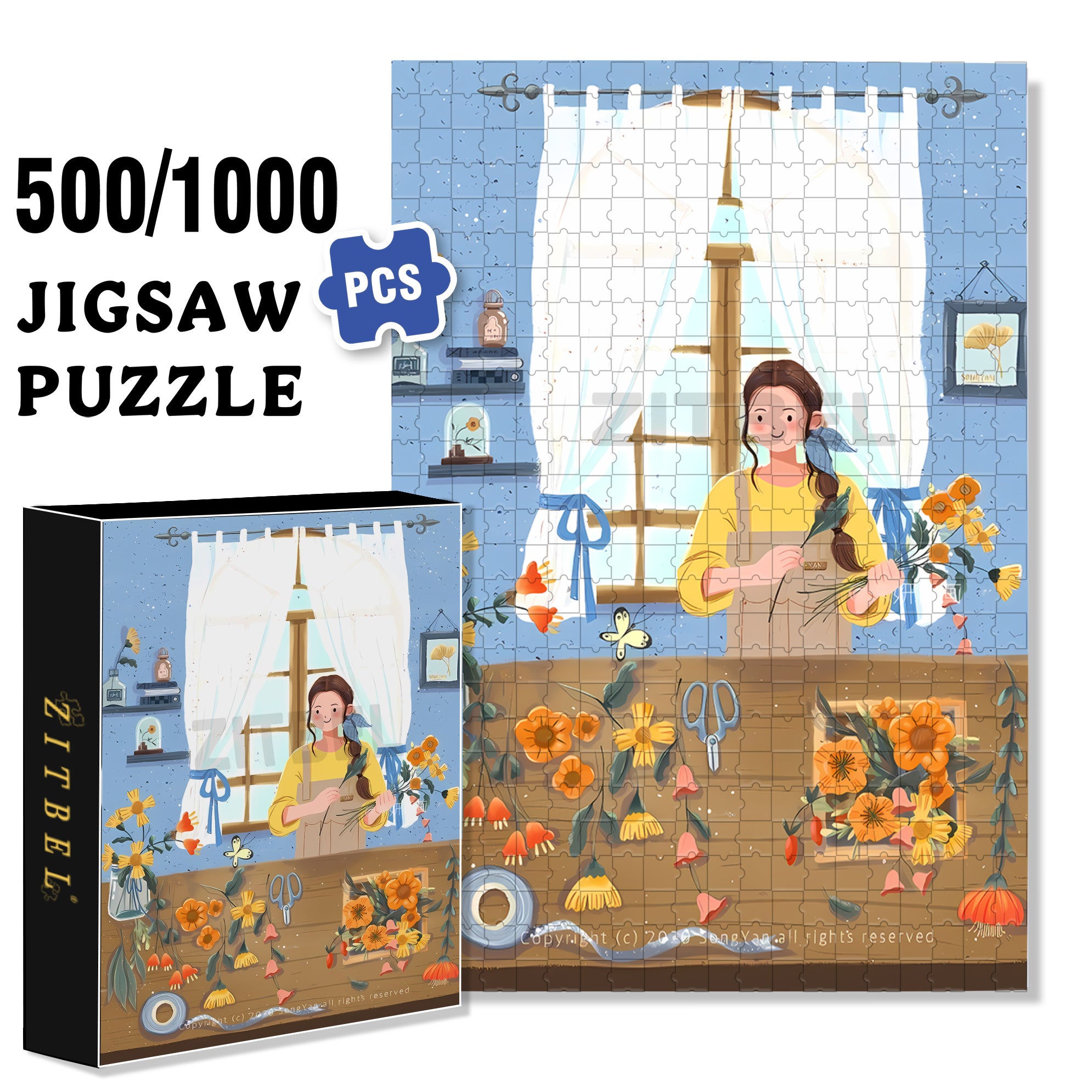 Florist 500pcs/1000pcs Jigsaw Puzzle, Scratch-Resistant, Interactive Family Game & Brain-Boosting DIY Decor, Perfect for Halloween, Christmas & New Year Gifts, Family Puzzle Game