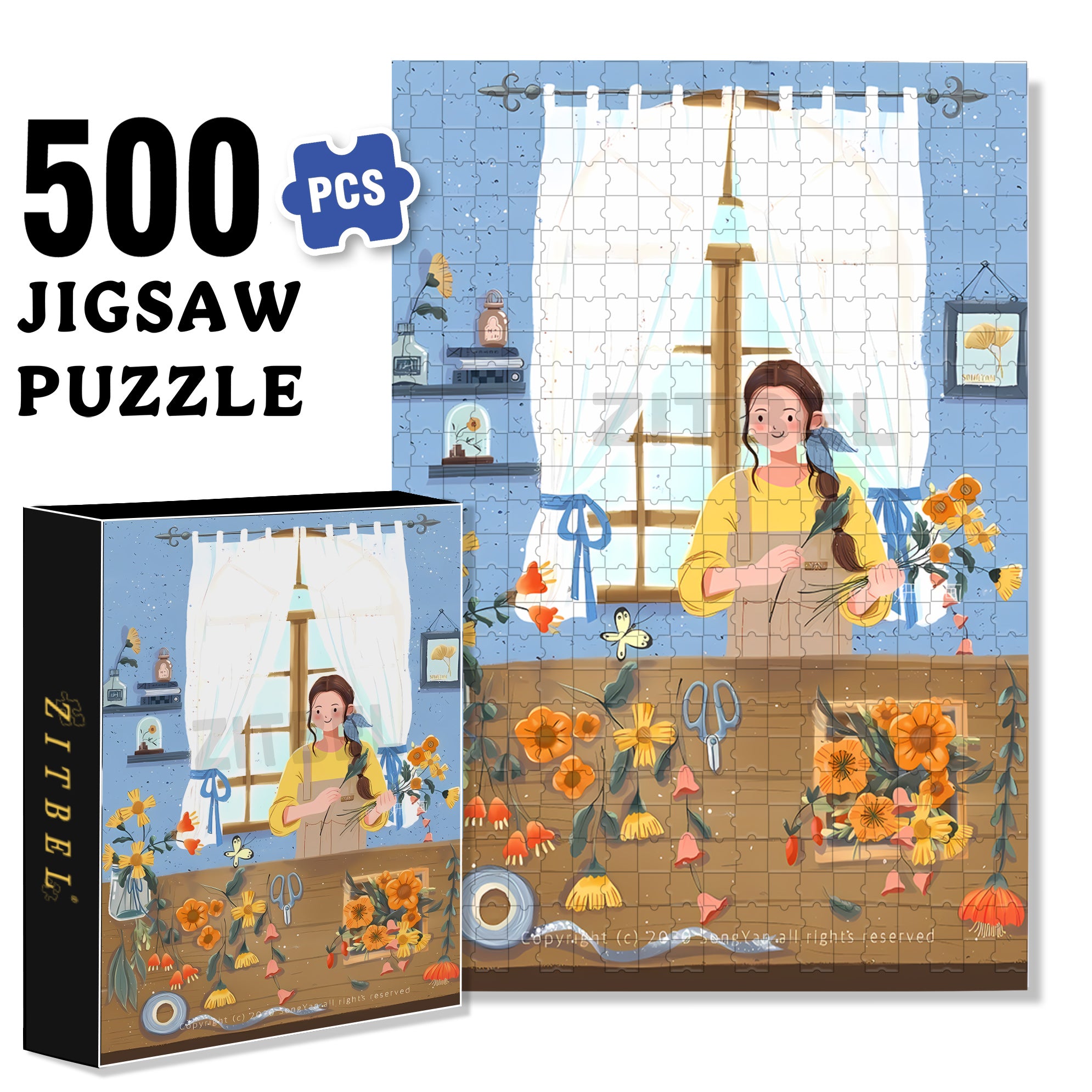 Florist 500pcs/1000pcs Jigsaw Puzzle, Scratch-Resistant, Interactive Family Game & Brain-Boosting DIY Decor, Perfect for Halloween, Christmas & New Year Gifts, Family Puzzle Game