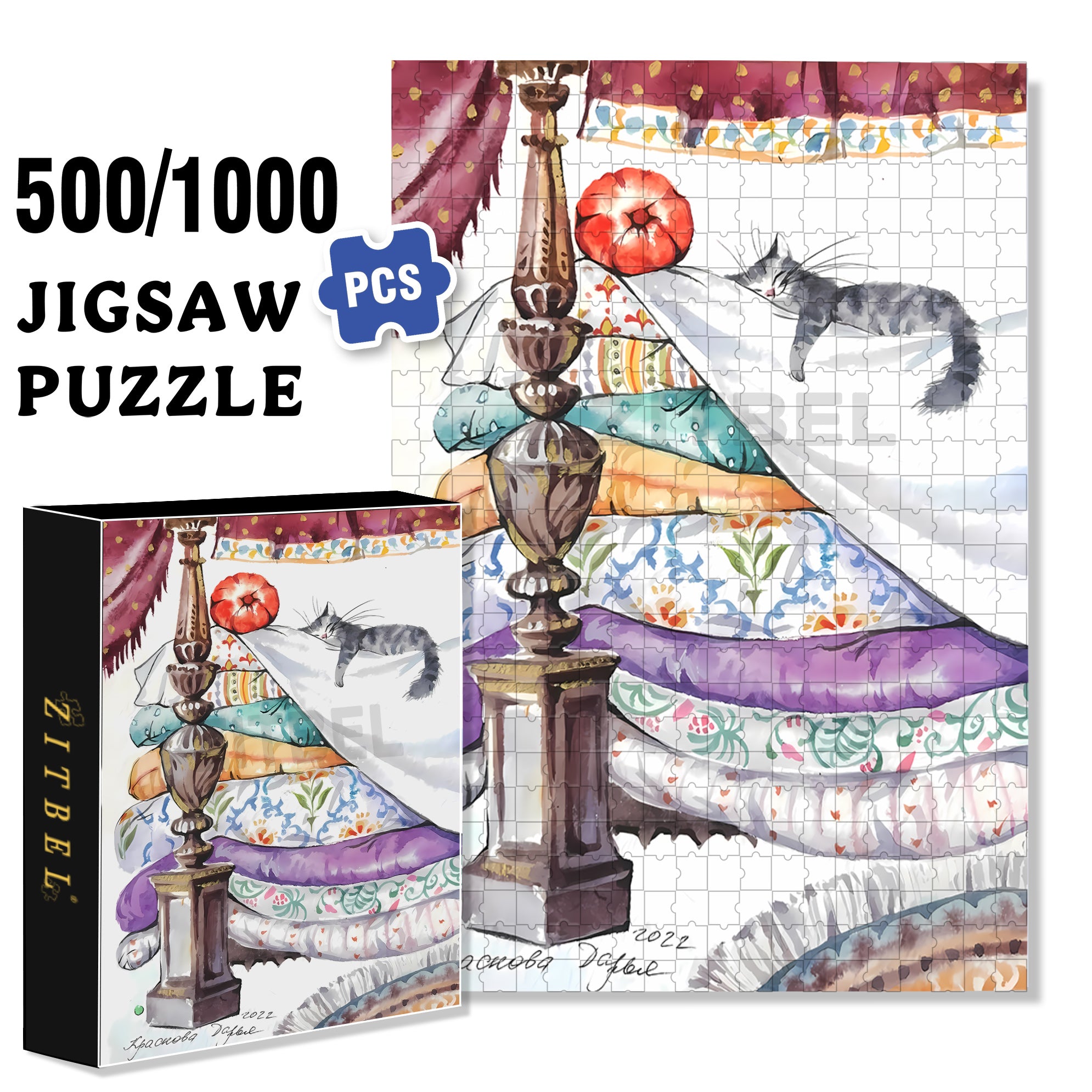 Flower Quilt 500pcs/1000pcs Jigsaw Puzzle, Scratch-Resistant, Interactive Family Game & Brain-Boosting DIY Decor, Perfect for Halloween, Christmas & New Year Gifts, Family Puzzle Game