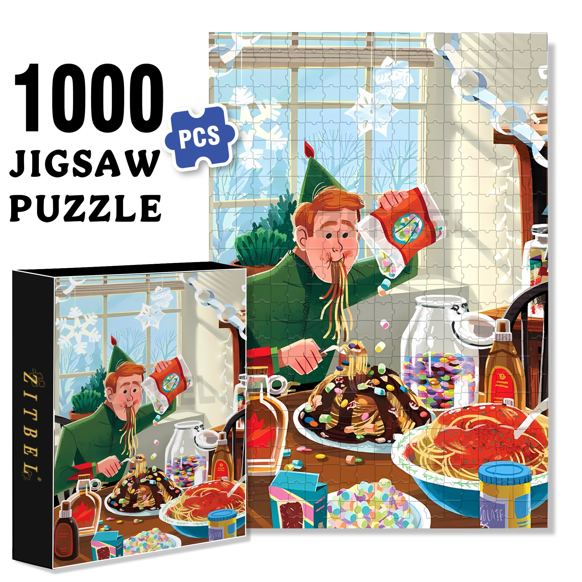 Glut Oneself With Delicacies 500pcs/1000pcs Jigsaw Puzzle, Scratch-Resistant, Interactive Family Game & Brain-Boosting DIY Decor, Perfect for Halloween, Christmas & New Year Gifts, Family Puzzle Game