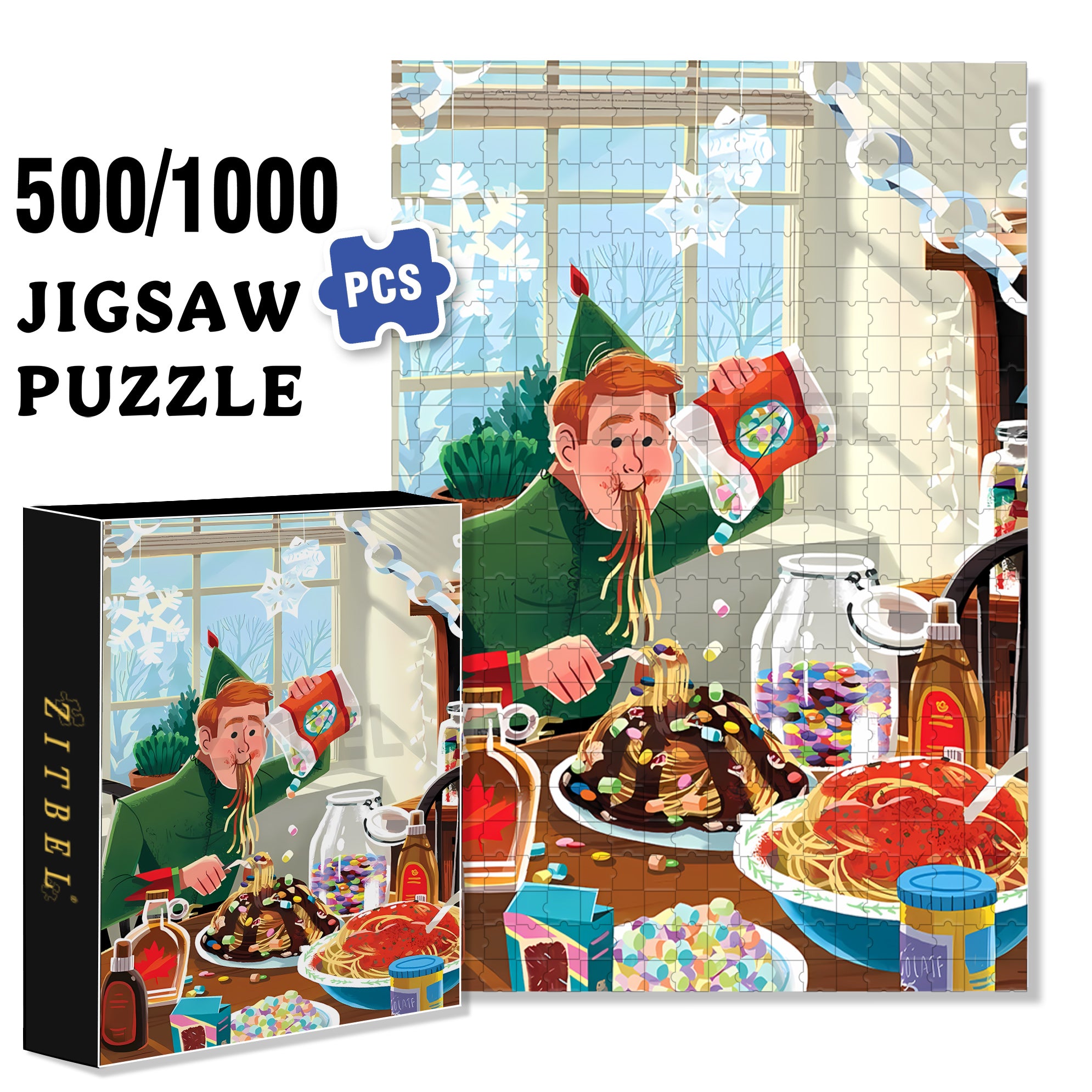 Glut Oneself With Delicacies 500pcs/1000pcs Jigsaw Puzzle, Scratch-Resistant, Interactive Family Game & Brain-Boosting DIY Decor, Perfect for Halloween, Christmas & New Year Gifts, Family Puzzle Game