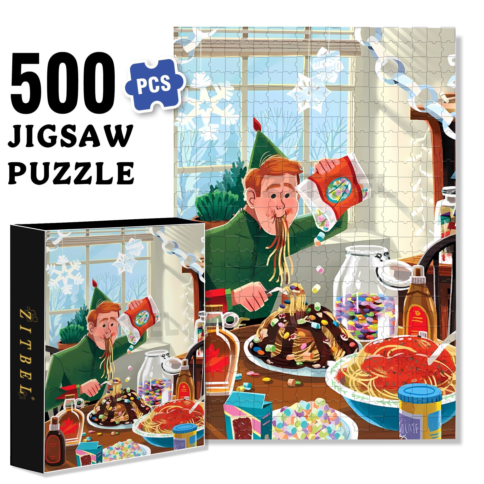 Glut Oneself With Delicacies 500pcs/1000pcs Jigsaw Puzzle, Scratch-Resistant, Interactive Family Game & Brain-Boosting DIY Decor, Perfect for Halloween, Christmas & New Year Gifts, Family Puzzle Game