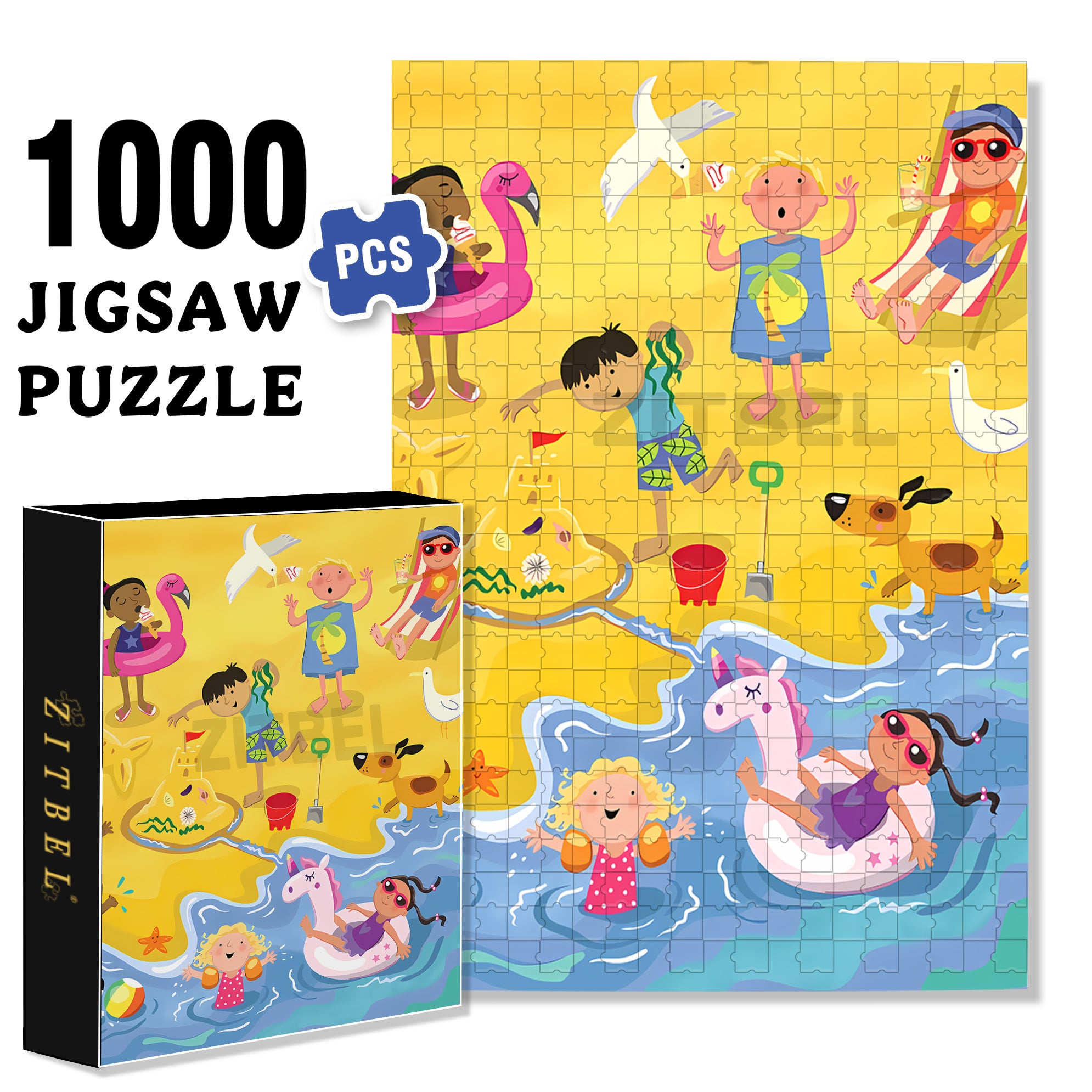 Happy Seaside 500pcs/1000pcs Jigsaw Puzzle, Scratch-Resistant, Interactive Family Game & Brain-Boosting DIY Decor, Perfect for Halloween, Christmas & New Year Gifts, Family Puzzle Game