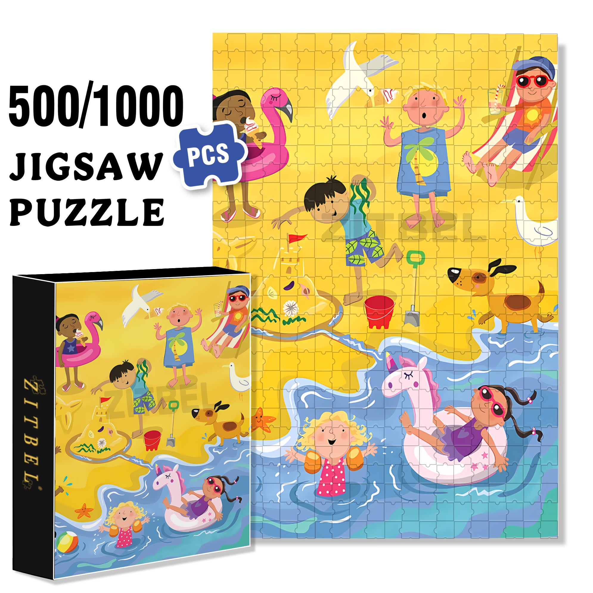 Happy Seaside 500pcs/1000pcs Jigsaw Puzzle, Scratch-Resistant, Interactive Family Game & Brain-Boosting DIY Decor, Perfect for Halloween, Christmas & New Year Gifts, Family Puzzle Game