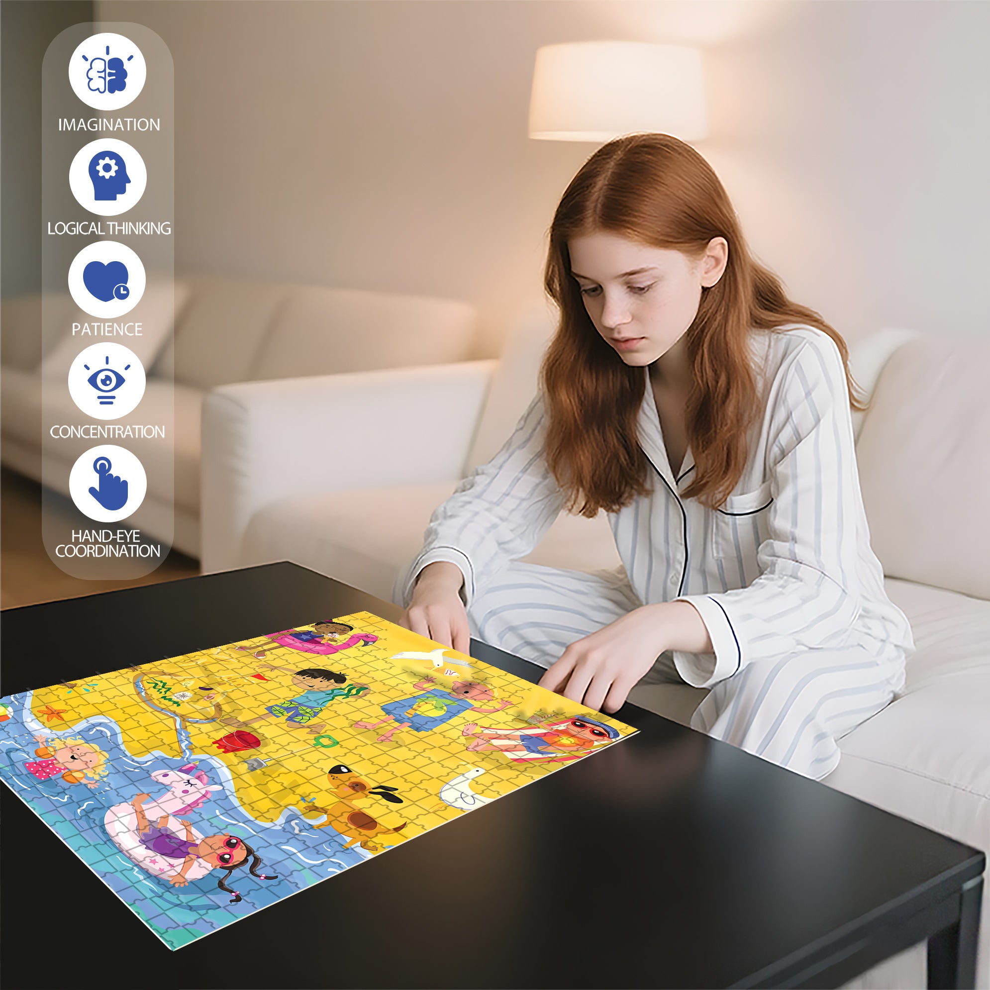 Happy Seaside 500pcs/1000pcs Jigsaw Puzzle, Scratch-Resistant, Interactive Family Game & Brain-Boosting DIY Decor, Perfect for Halloween, Christmas & New Year Gifts, Family Puzzle Game