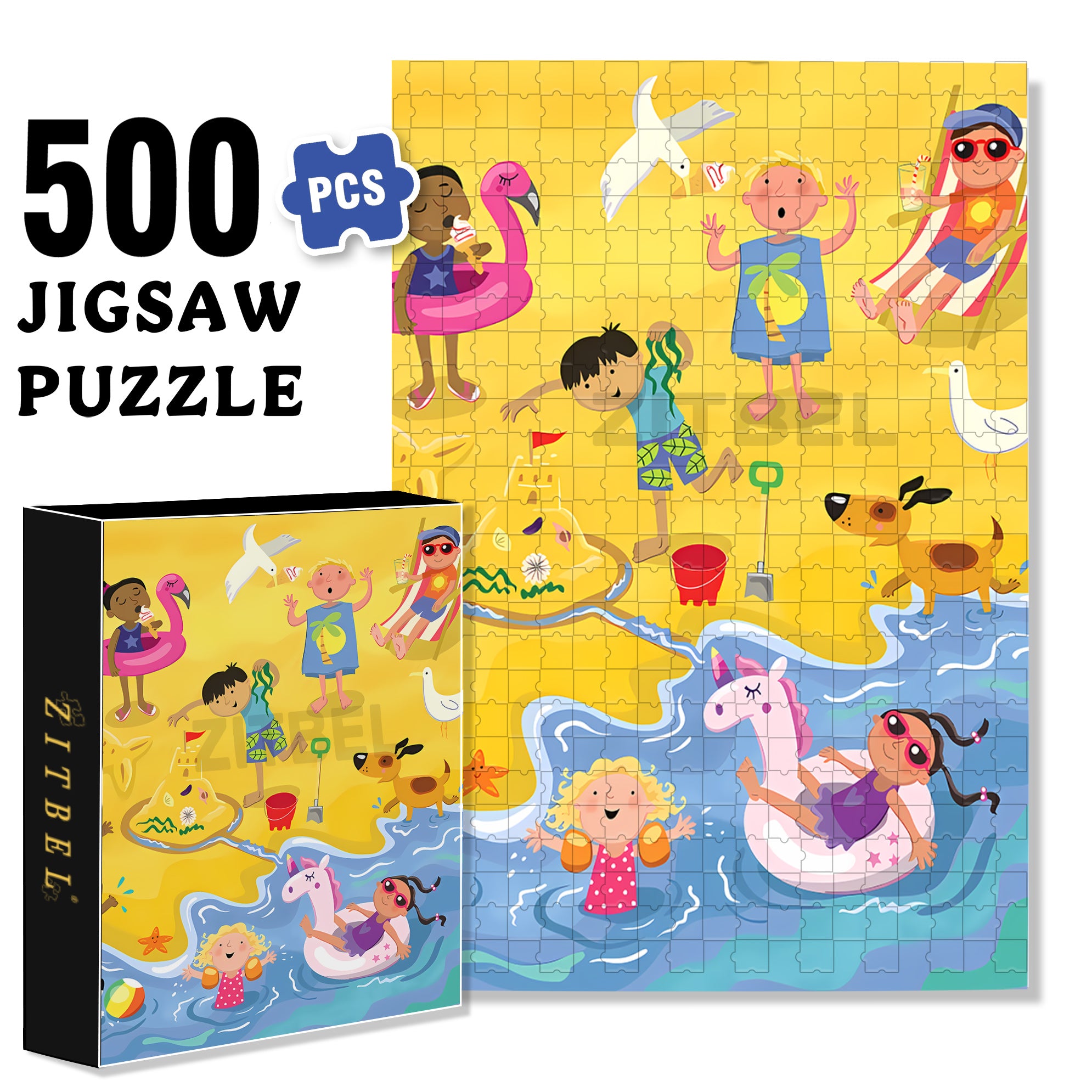 Happy Seaside 500pcs/1000pcs Jigsaw Puzzle, Scratch-Resistant, Interactive Family Game & Brain-Boosting DIY Decor, Perfect for Halloween, Christmas & New Year Gifts, Family Puzzle Game
