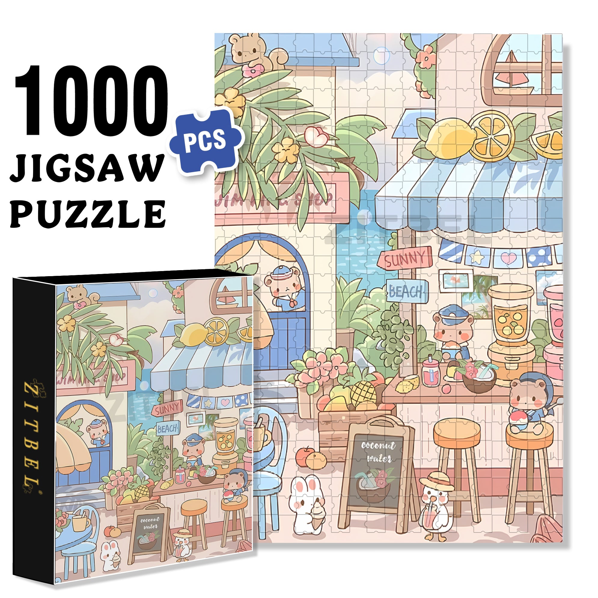 Happy Sunny Beach 500pcs/1000pcs Jigsaw Puzzle, Scratch-Resistant, Interactive Family Game & Brain-Boosting DIY Decor, Perfect for Halloween, Christmas & New Year Gifts, Family Puzzle Game