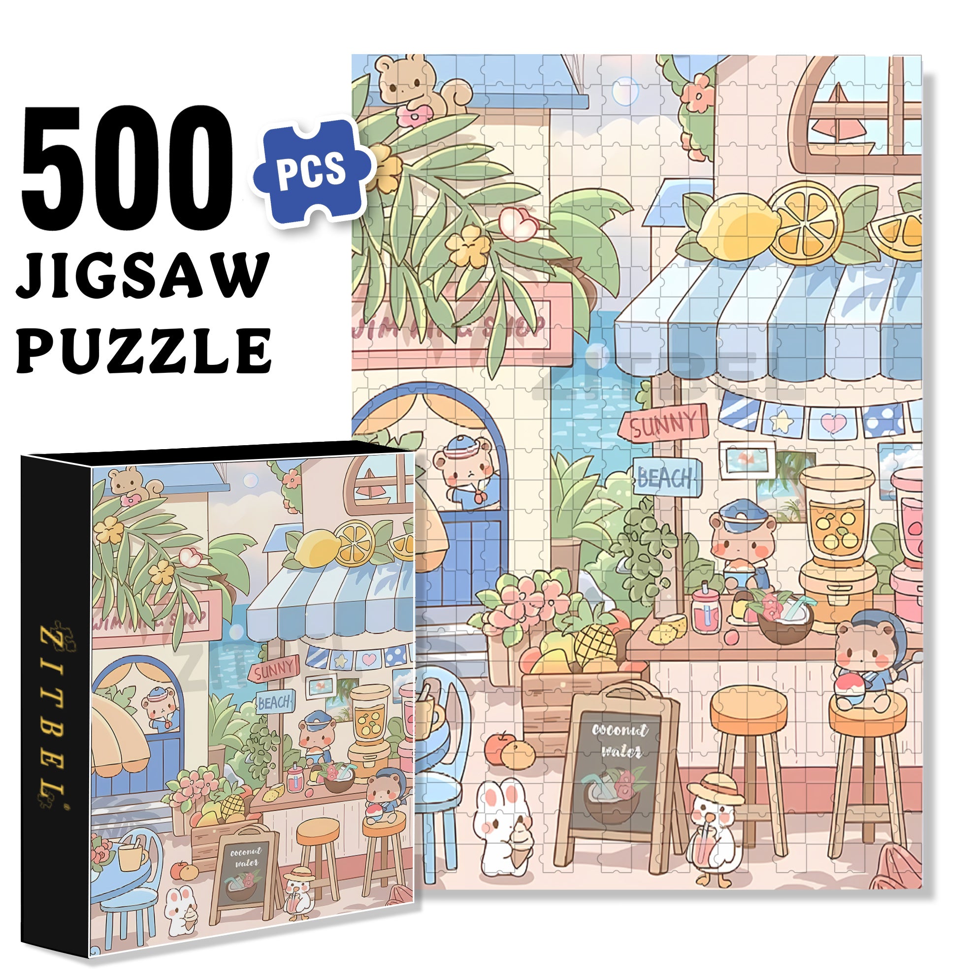 Happy Sunny Beach 500pcs/1000pcs Jigsaw Puzzle, Scratch-Resistant, Interactive Family Game & Brain-Boosting DIY Decor, Perfect for Halloween, Christmas & New Year Gifts, Family Puzzle Game