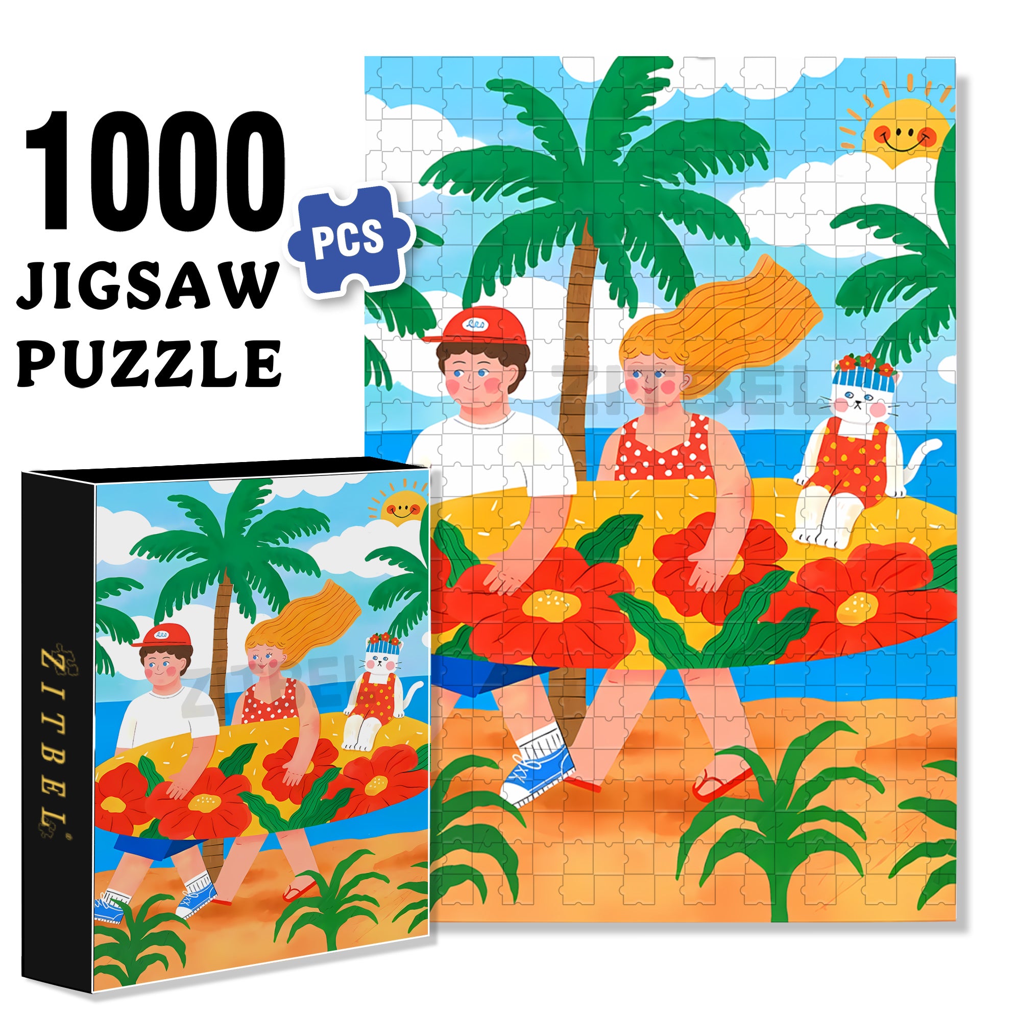 Let's Go Surfing Together. 500pcs/1000pcs Jigsaw Puzzle, Scratch-Resistant, Interactive Family Game & Brain-Boosting DIY Decor, Perfect for Halloween, Christmas & New Year Gifts, Family Puzzle Game