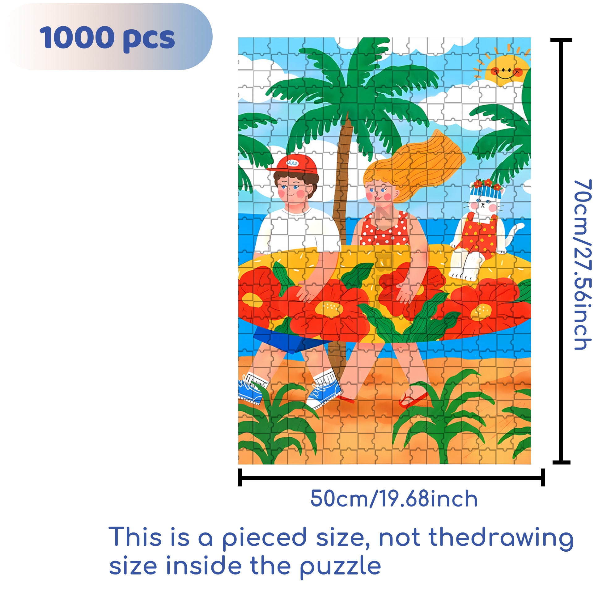 Let's Go Surfing Together. 500pcs/1000pcs Jigsaw Puzzle, Scratch-Resistant, Interactive Family Game & Brain-Boosting DIY Decor, Perfect for Halloween, Christmas & New Year Gifts, Family Puzzle Game