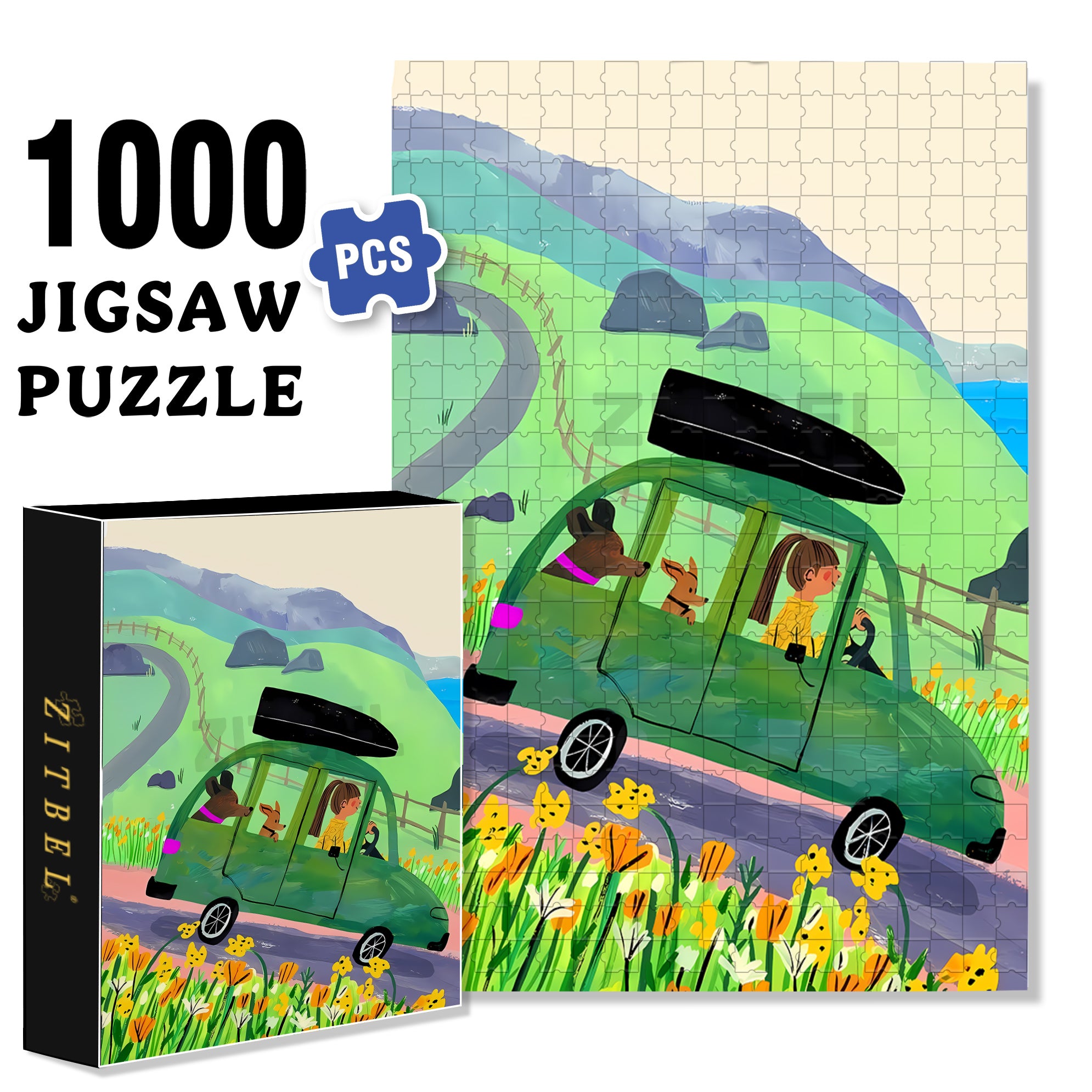 Little Green Car 500pcs/1000pcs Jigsaw Puzzle, Scratch-Resistant, Interactive Family Game & Brain-Boosting DIY Decor, Perfect for Halloween, Christmas & New Year Gifts, Family Puzzle Game