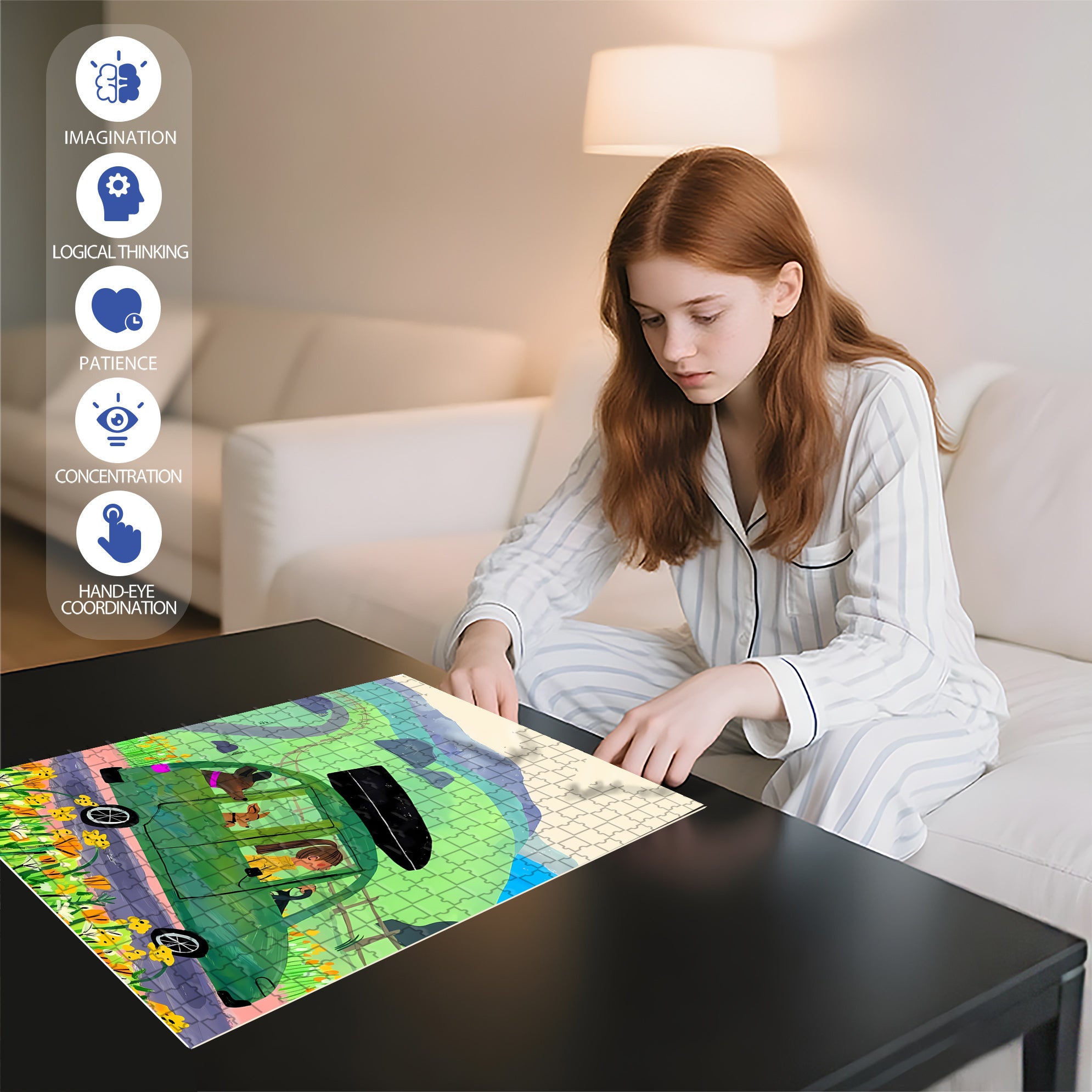 Little Green Car 500pcs/1000pcs Jigsaw Puzzle, Scratch-Resistant, Interactive Family Game & Brain-Boosting DIY Decor, Perfect for Halloween, Christmas & New Year Gifts, Family Puzzle Game
