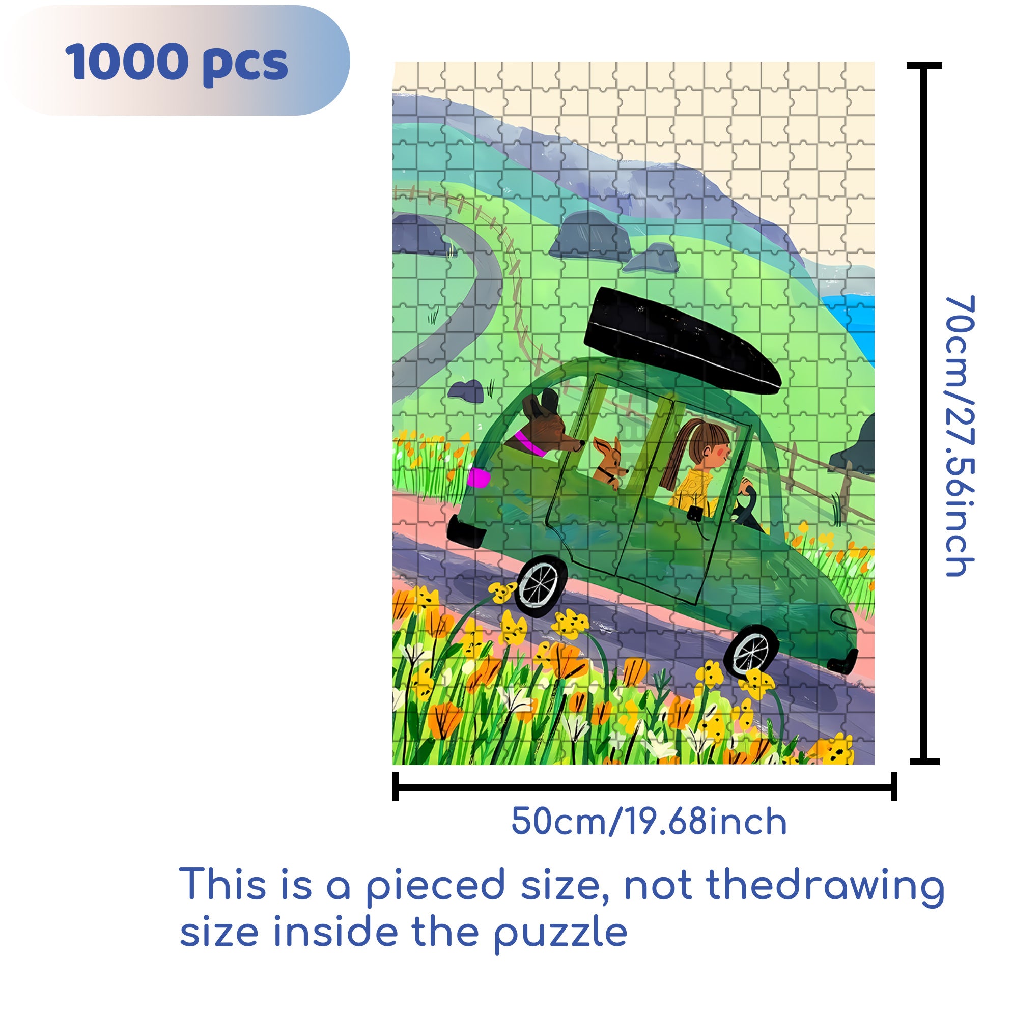 Little Green Car 500pcs/1000pcs Jigsaw Puzzle, Scratch-Resistant, Interactive Family Game & Brain-Boosting DIY Decor, Perfect for Halloween, Christmas & New Year Gifts, Family Puzzle Game