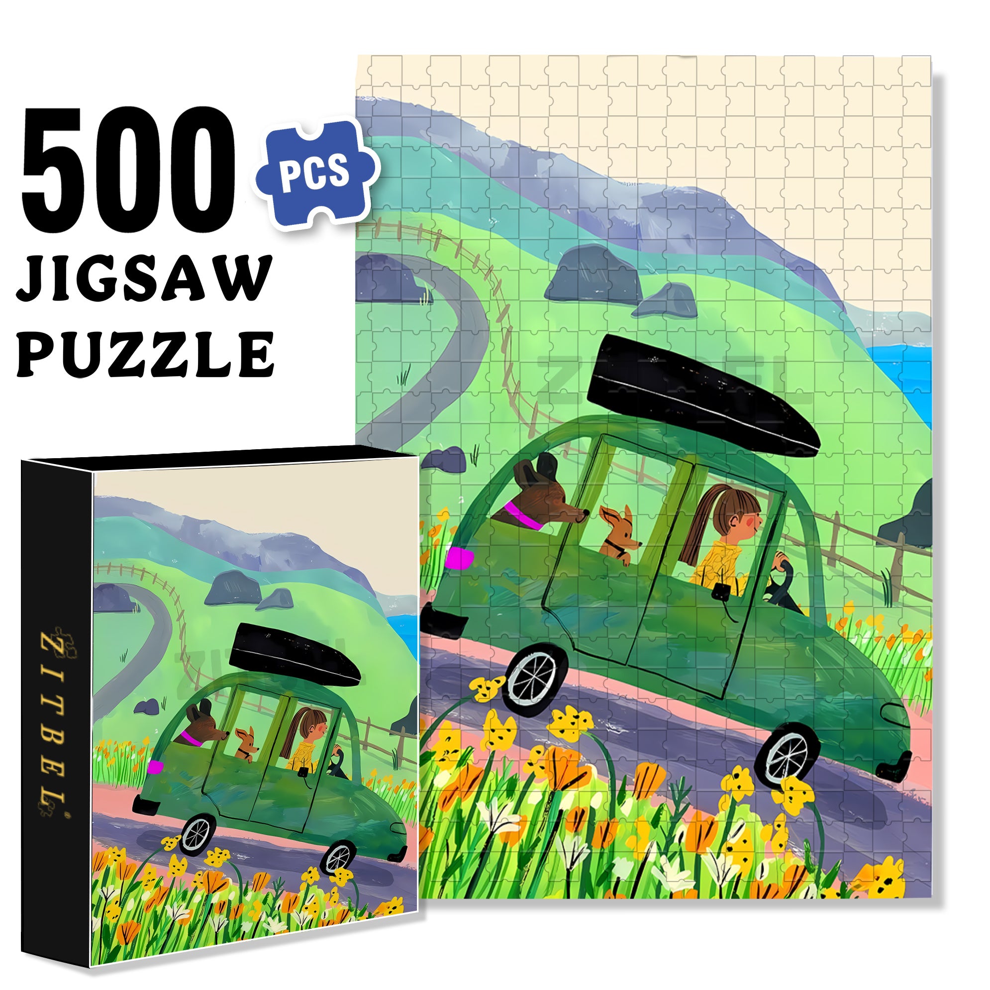 Little Green Car 500pcs/1000pcs Jigsaw Puzzle, Scratch-Resistant, Interactive Family Game & Brain-Boosting DIY Decor, Perfect for Halloween, Christmas & New Year Gifts, Family Puzzle Game