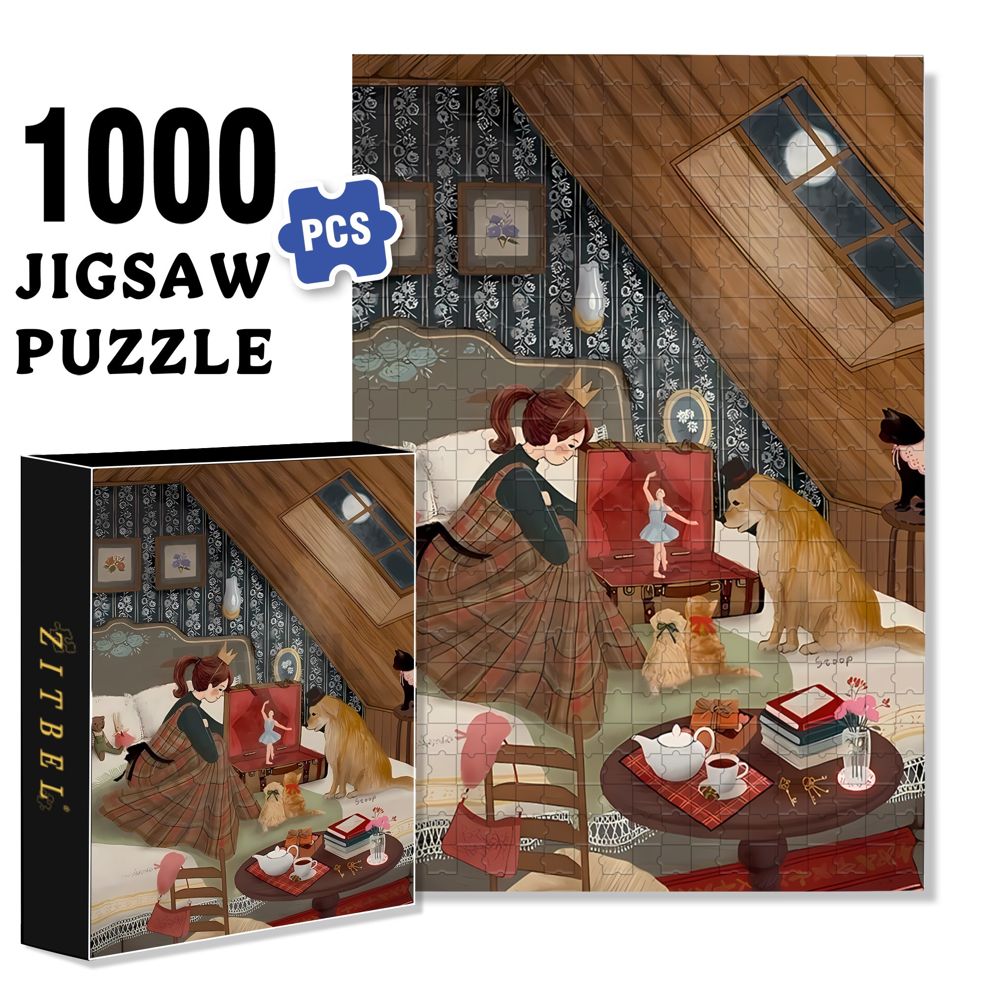 Moonlit Ballet 500pcs/1000pcs Jigsaw Puzzle, Scratch-Resistant, Interactive Family Game & Brain-Boosting DIY Decor, Perfect for Halloween, Christmas & New Year Gifts, Family Puzzle Game