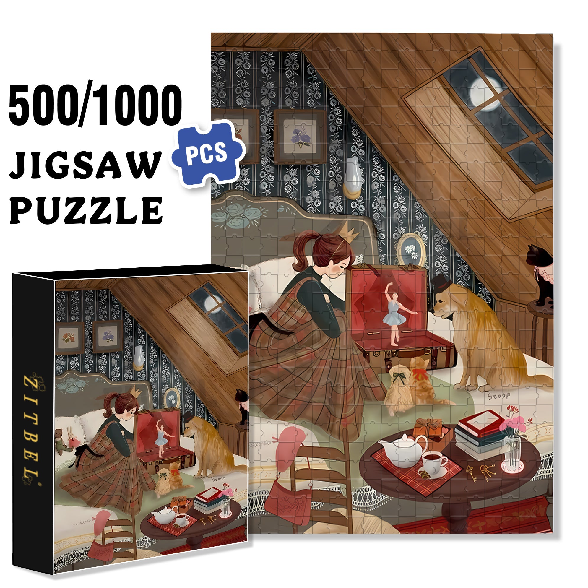 Moonlit Ballet 500pcs/1000pcs Jigsaw Puzzle, Scratch-Resistant, Interactive Family Game & Brain-Boosting DIY Decor, Perfect for Halloween, Christmas & New Year Gifts, Family Puzzle Game