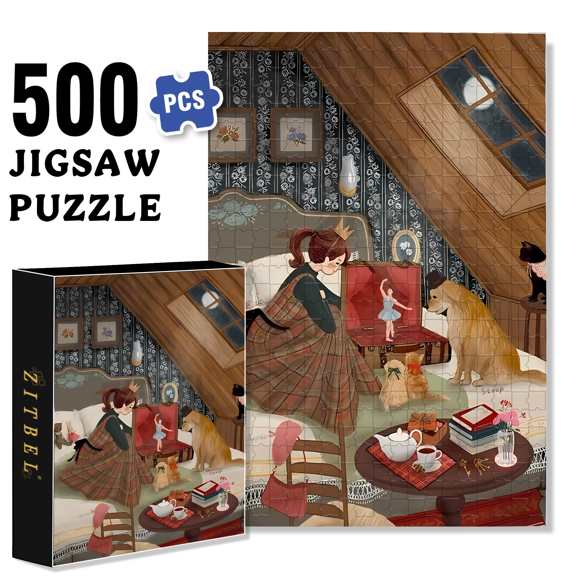 Moonlit Ballet 500pcs/1000pcs Jigsaw Puzzle, Scratch-Resistant, Interactive Family Game & Brain-Boosting DIY Decor, Perfect for Halloween, Christmas & New Year Gifts, Family Puzzle Game
