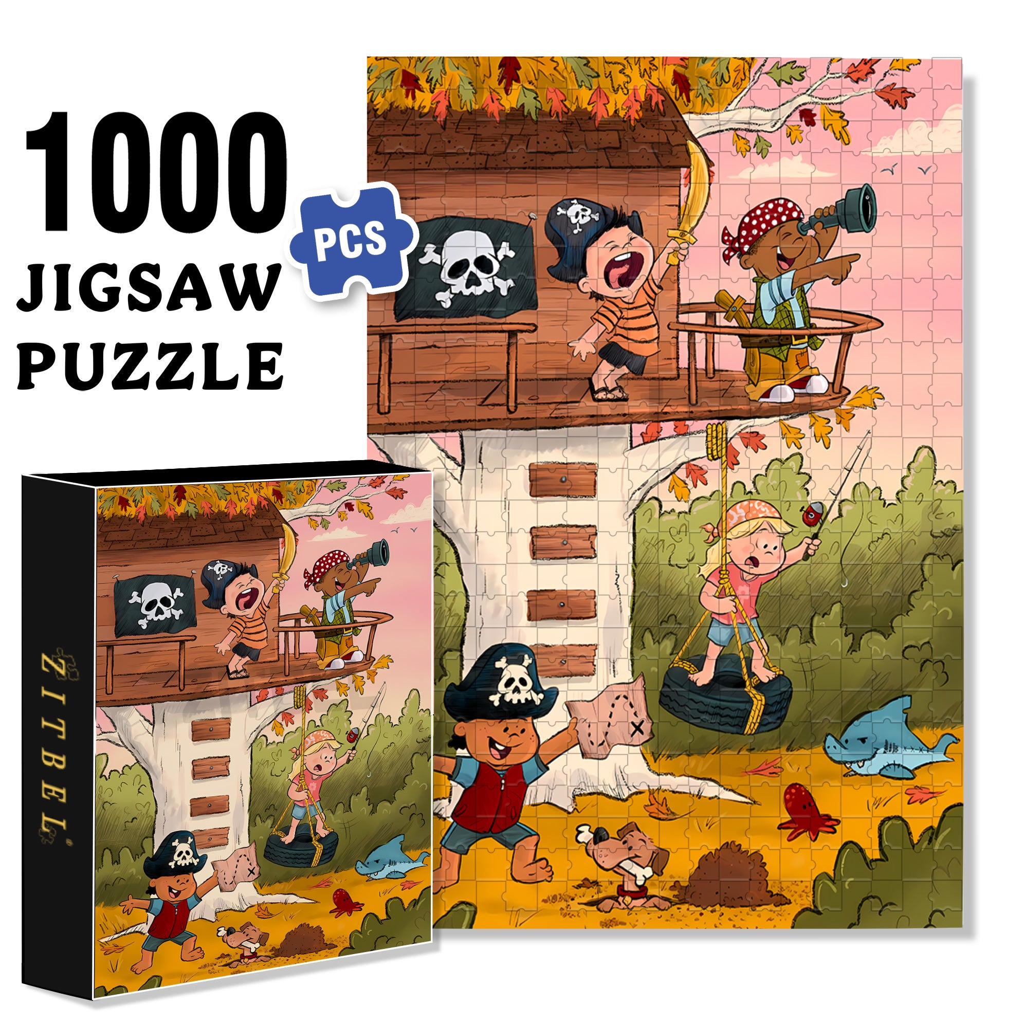 Pirate Play 500pcs/1000pcs Jigsaw Puzzle, Scratch-Resistant, Interactive Family Game & Brain-Boosting DIY Decor, Perfect for Halloween, Christmas & New Year Gifts, Family Puzzle Game