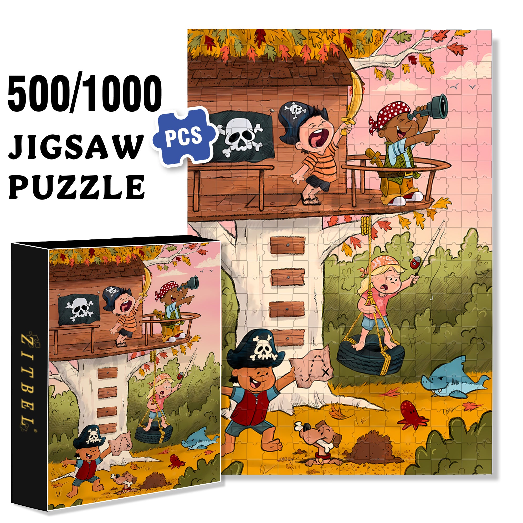 Pirate Play 500pcs/1000pcs Jigsaw Puzzle, Scratch-Resistant, Interactive Family Game & Brain-Boosting DIY Decor, Perfect for Halloween, Christmas & New Year Gifts, Family Puzzle Game