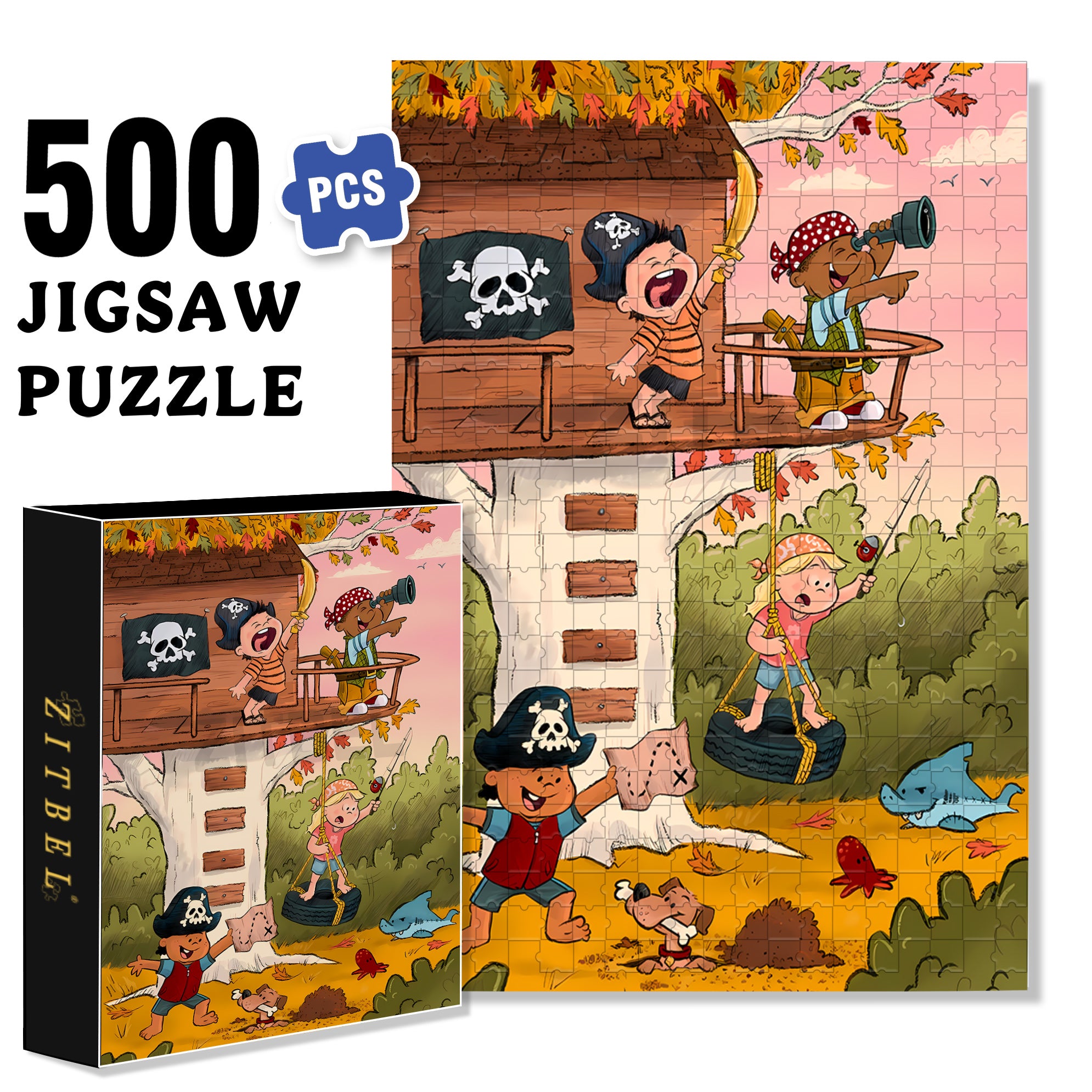 Pirate Play 500pcs/1000pcs Jigsaw Puzzle, Scratch-Resistant, Interactive Family Game & Brain-Boosting DIY Decor, Perfect for Halloween, Christmas & New Year Gifts, Family Puzzle Game