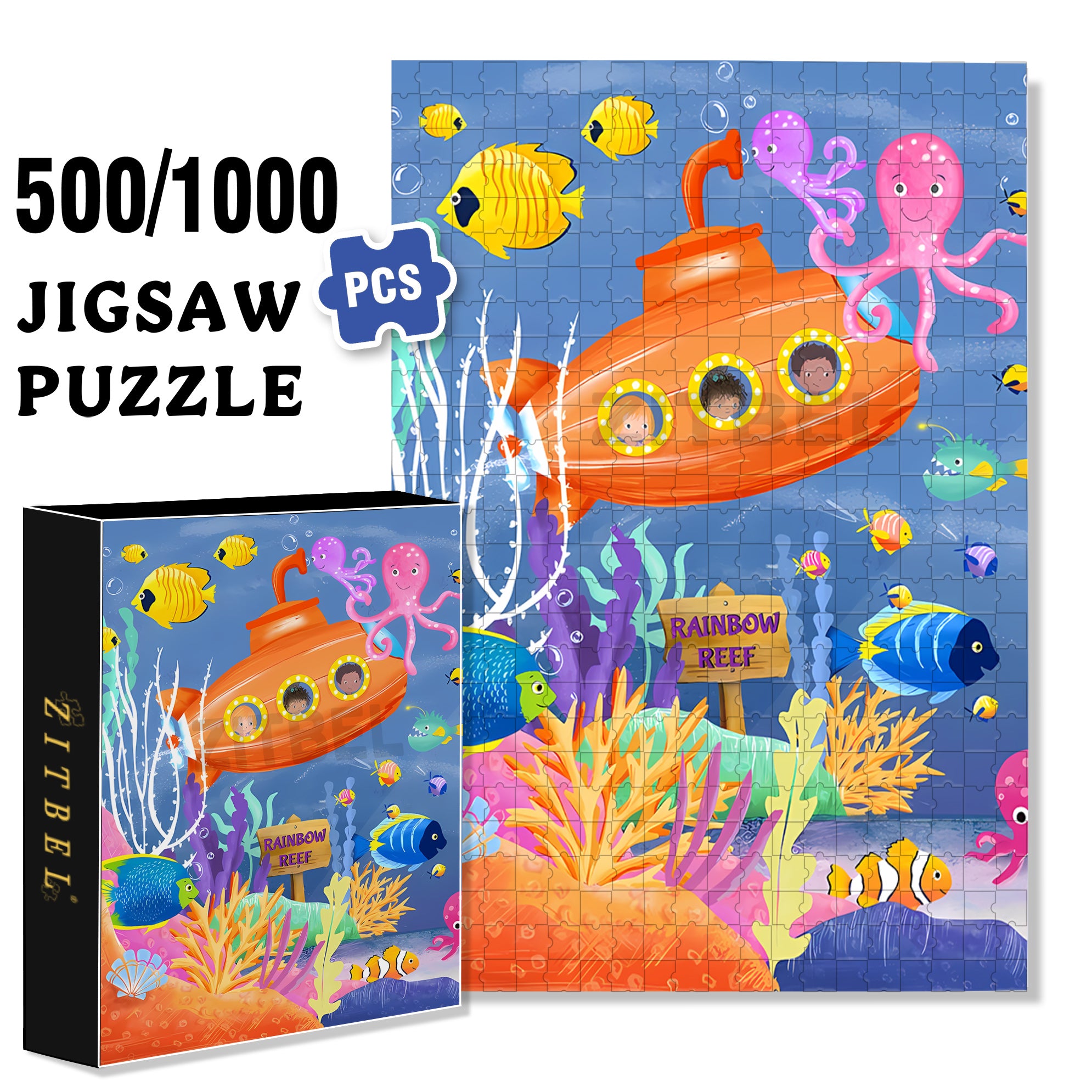 Sea Life 500pcs/1000pcs Jigsaw Puzzle, Scratch-Resistant, Interactive Family Game & Brain-Boosting DIY Decor, Perfect for Halloween, Christmas & New Year Gifts, Family Puzzle Game