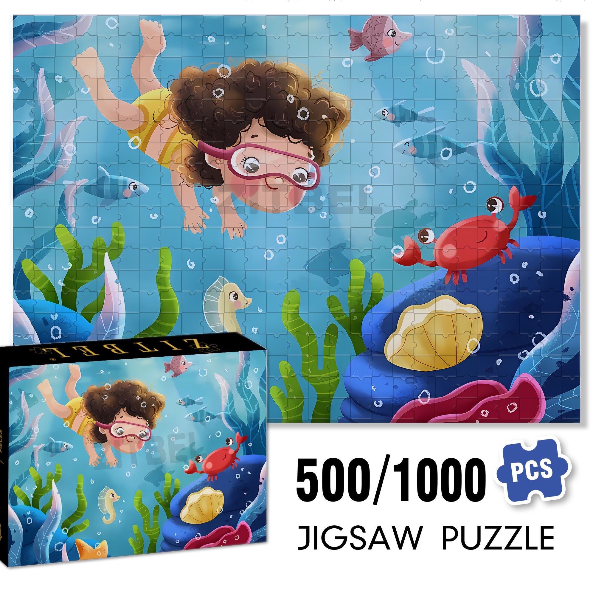 Snorkeling 500pcs/1000pcs Jigsaw Puzzle, Scratch-Resistant, Interactive Family Game & Brain-Boosting DIY Decor, Perfect for Halloween, Christmas & New Year Gifts, Family Puzzle Game