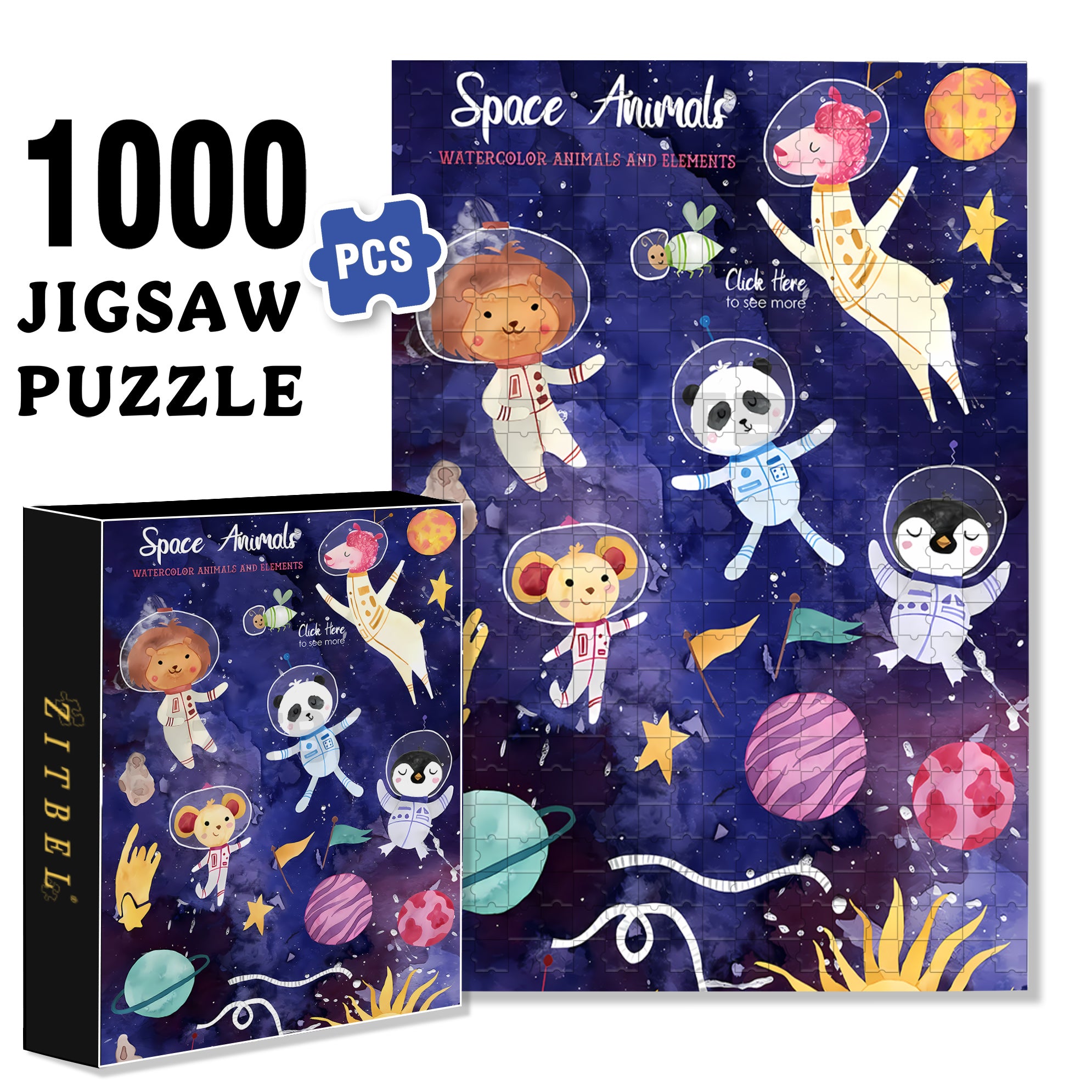 Space Zoo 500pcs/1000pcs Jigsaw Puzzle, Scratch-Resistant, Interactive Family Game & Brain-Boosting DIY Decor, Perfect for Halloween, Christmas & New Year Gifts, Family Puzzle Game