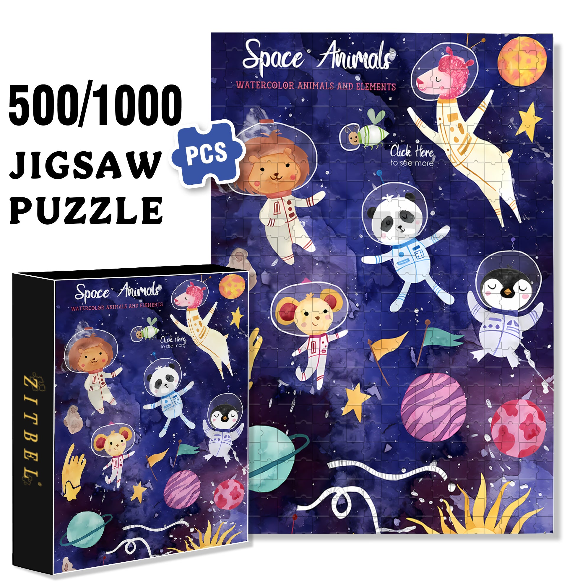 Space Zoo 500pcs/1000pcs Jigsaw Puzzle, Scratch-Resistant, Interactive Family Game & Brain-Boosting DIY Decor, Perfect for Halloween, Christmas & New Year Gifts, Family Puzzle Game