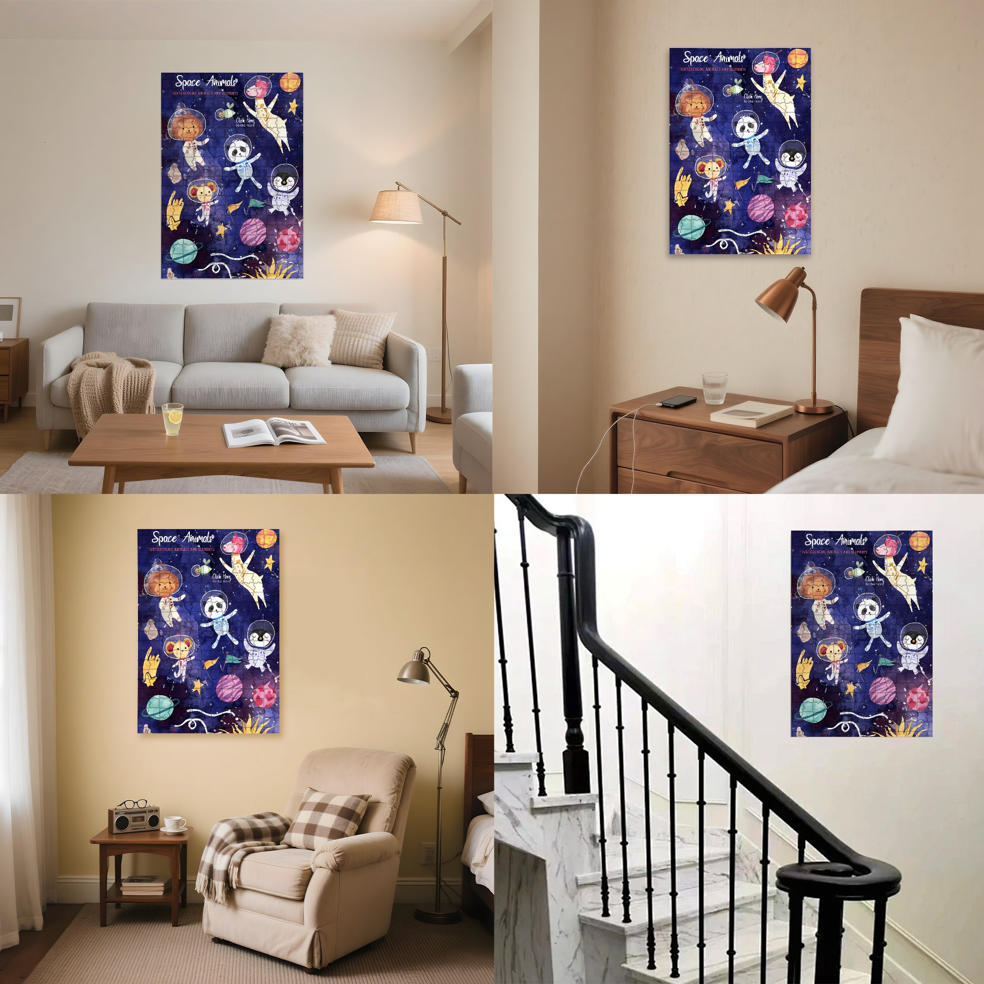 Space Zoo 500pcs/1000pcs Jigsaw Puzzle, Scratch-Resistant, Interactive Family Game & Brain-Boosting DIY Decor, Perfect for Halloween, Christmas & New Year Gifts, Family Puzzle Game