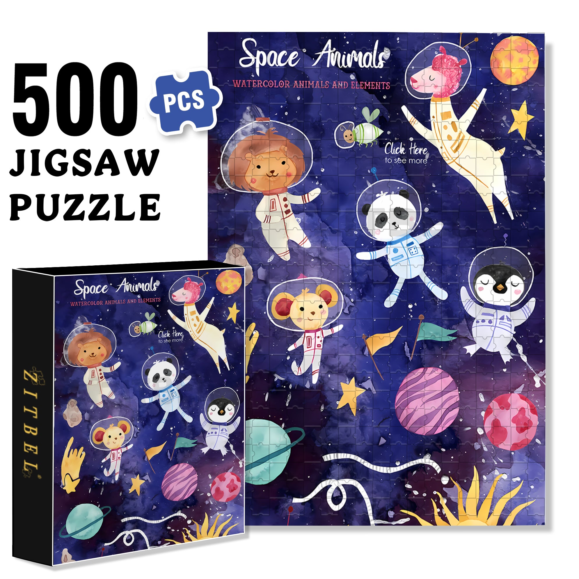 Space Zoo 500pcs/1000pcs Jigsaw Puzzle, Scratch-Resistant, Interactive Family Game & Brain-Boosting DIY Decor, Perfect for Halloween, Christmas & New Year Gifts, Family Puzzle Game